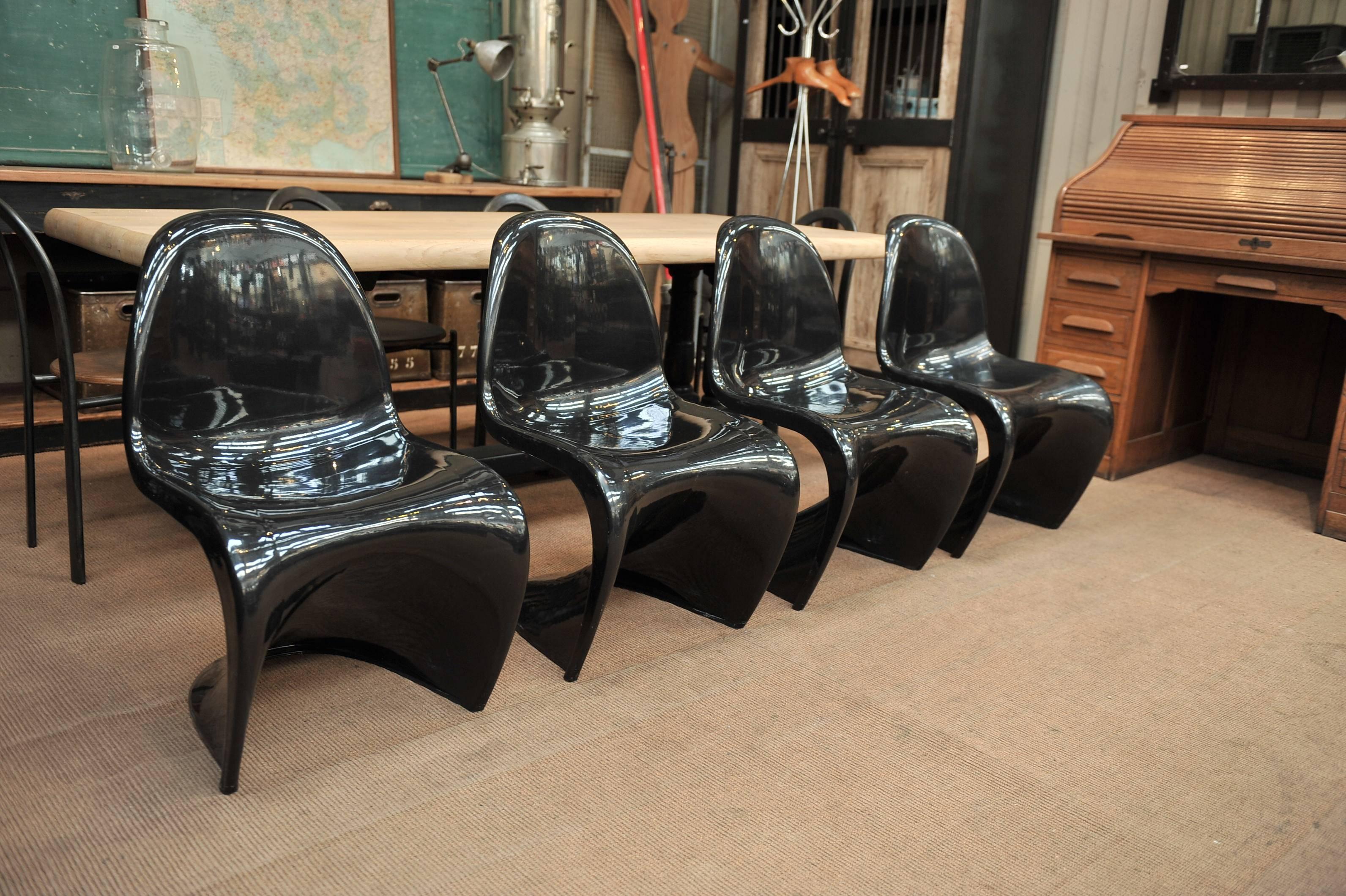 Late 20th Century Set of Four Black Chairs by Verner Panton, 1980s