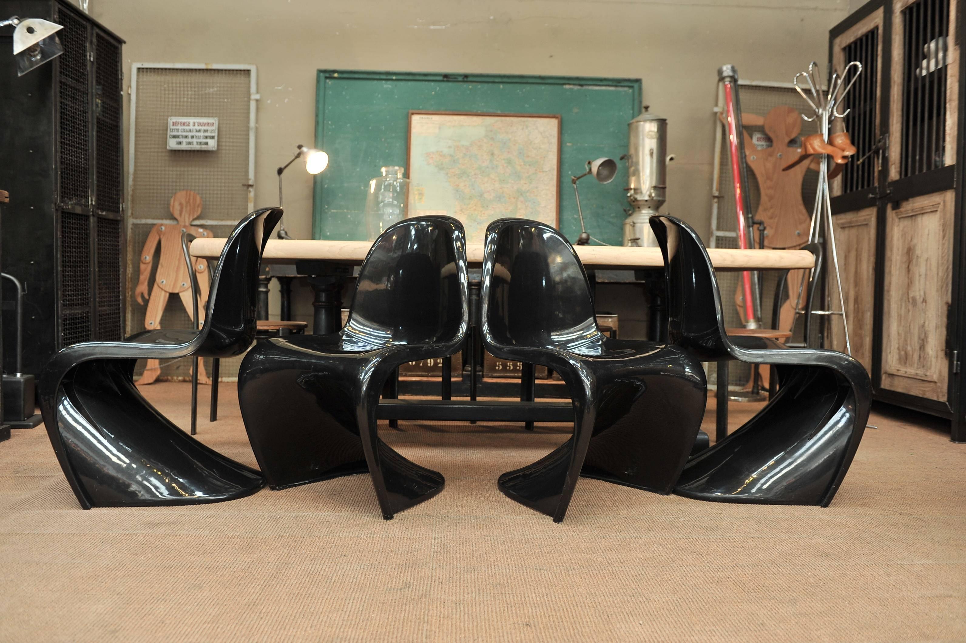 Set of Four Black Chairs by Verner Panton, 1980s 1