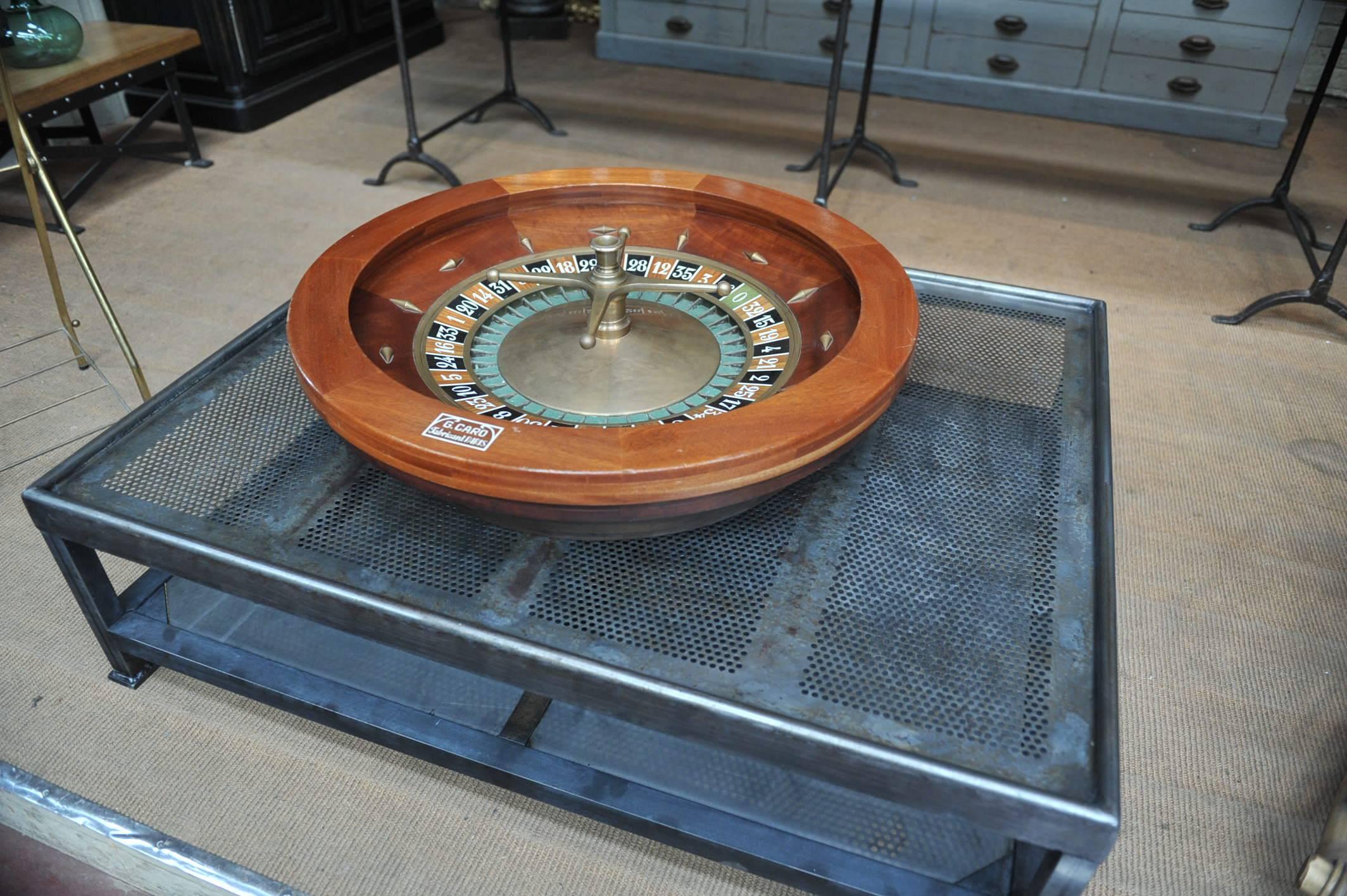 Mid-Century Modern Mahogany and Bronze Casino Roulette Wheel by 