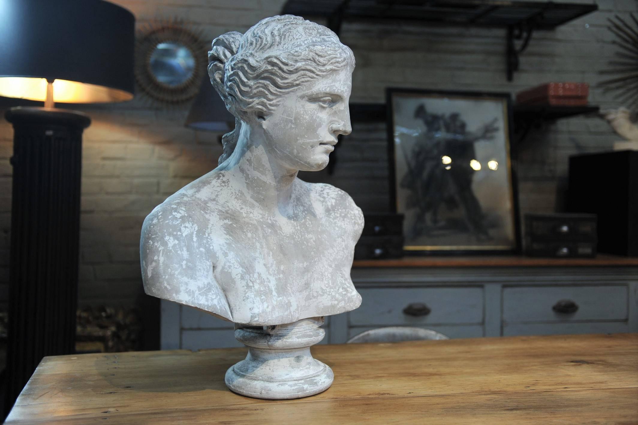 19th Century French Plaster Bust Woman Statue 2