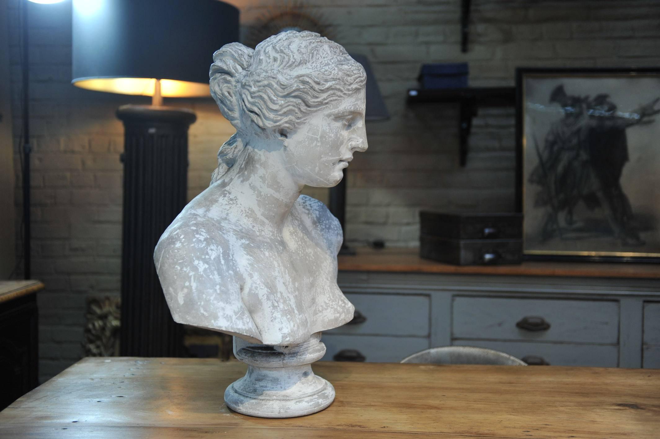 19th Century French Plaster Bust Woman Statue 3