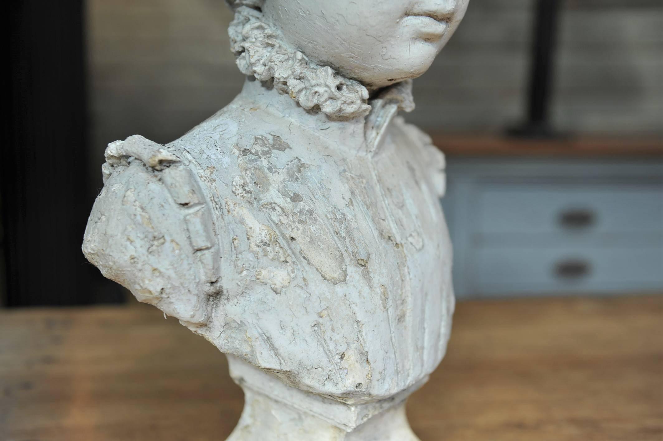 19th Century French Plaster Bust Boy Statue 3