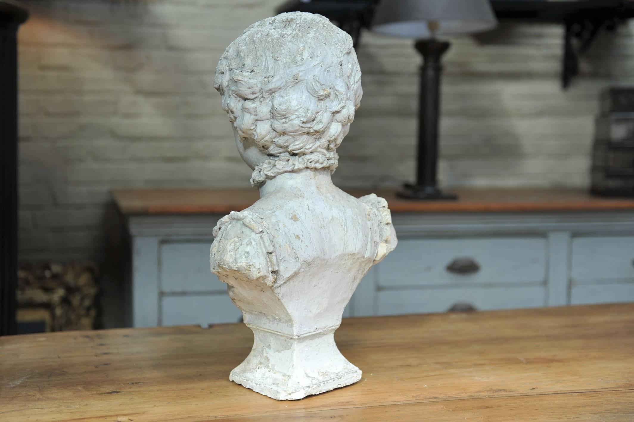 19th Century French Plaster Bust Boy Statue 2