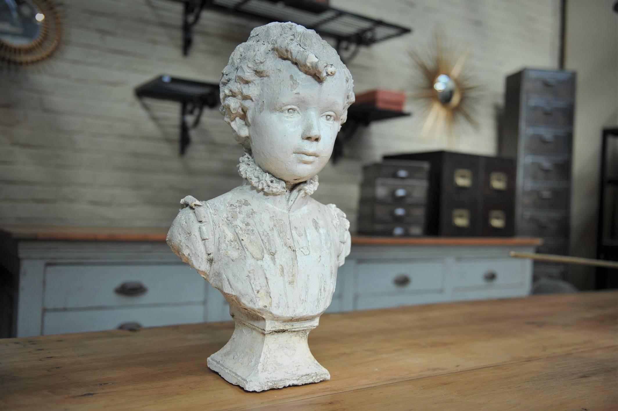 19th Century French Plaster Bust Boy Statue 4