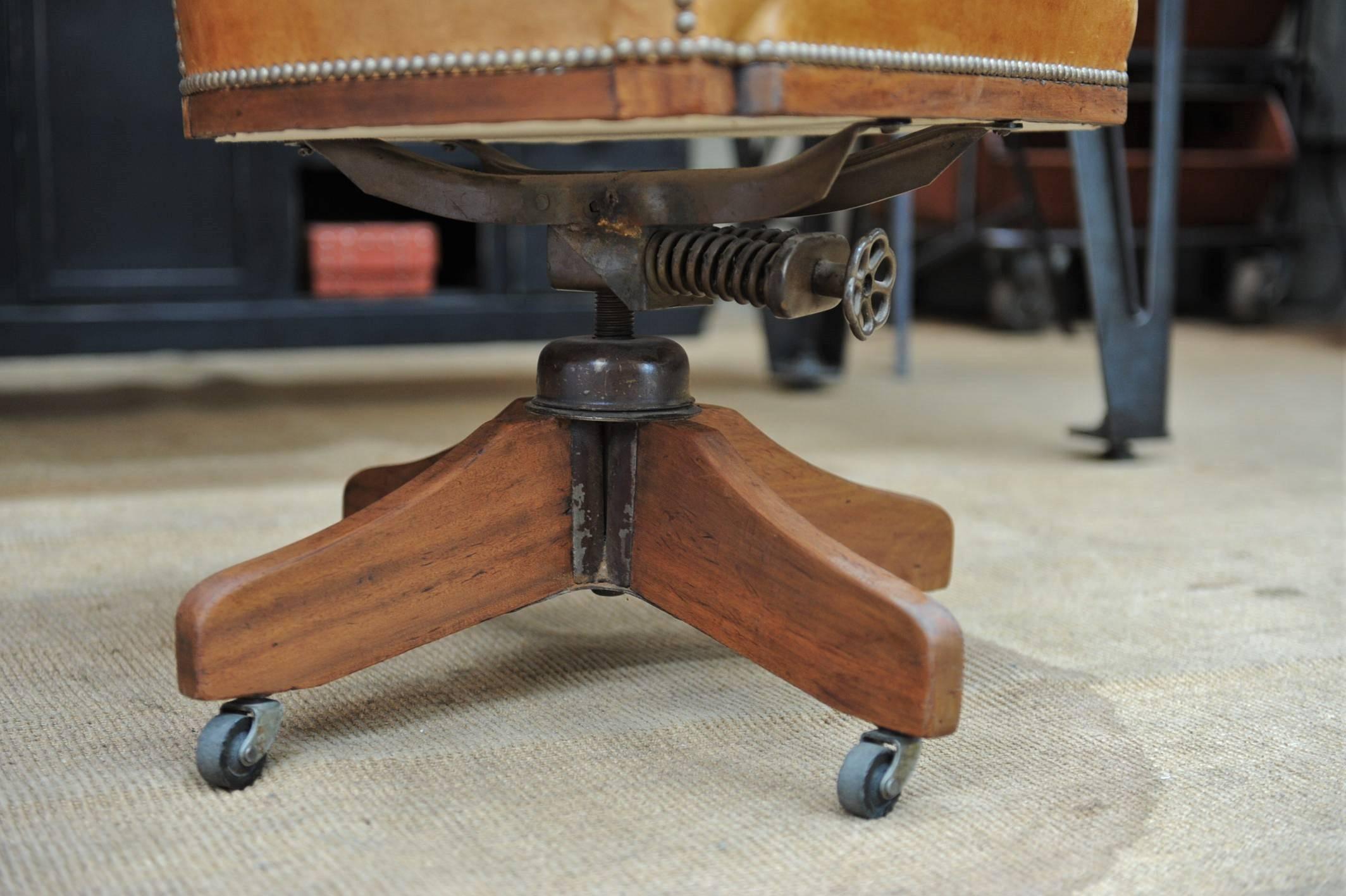 Art Nouveau 1900 Turning Desk Leather Swiveling Armchair