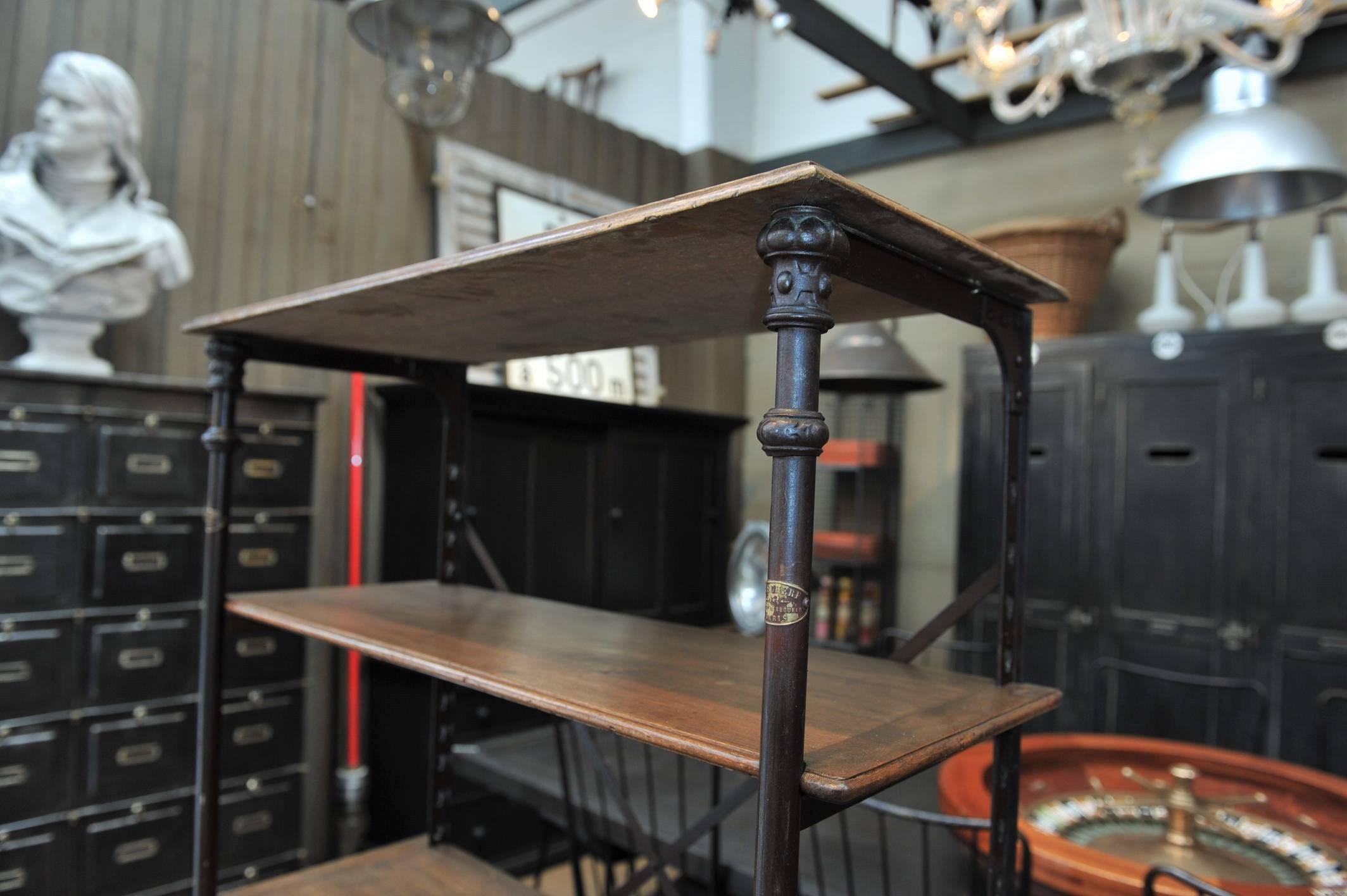 Brass Iron and Wood Theodor Scherf Paris Textile Factory Shelf, Late 19th Century