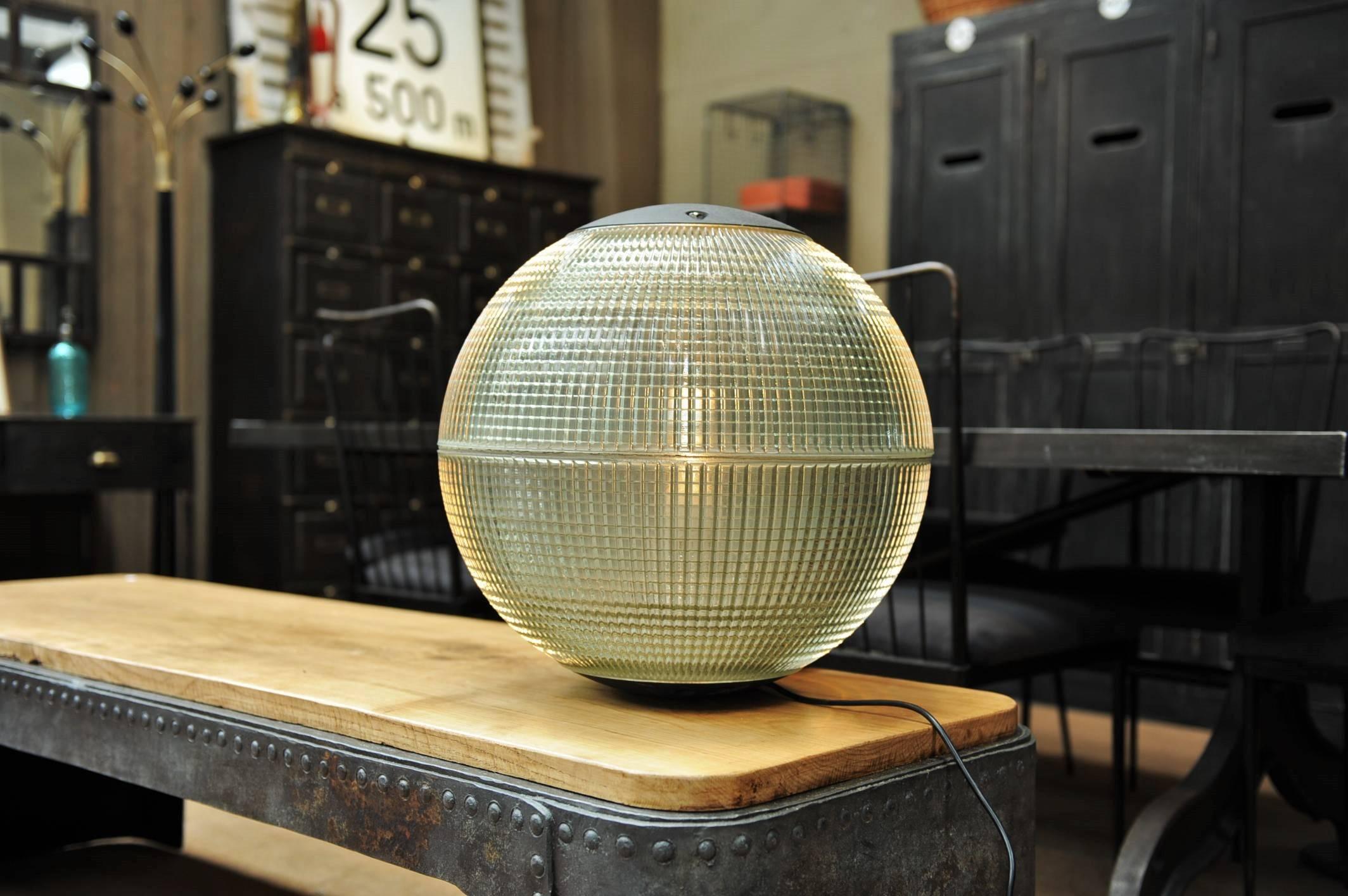 Large Glass Holophane Globe Street Light in Desk or Table Light In Excellent Condition In Roubaix, FR