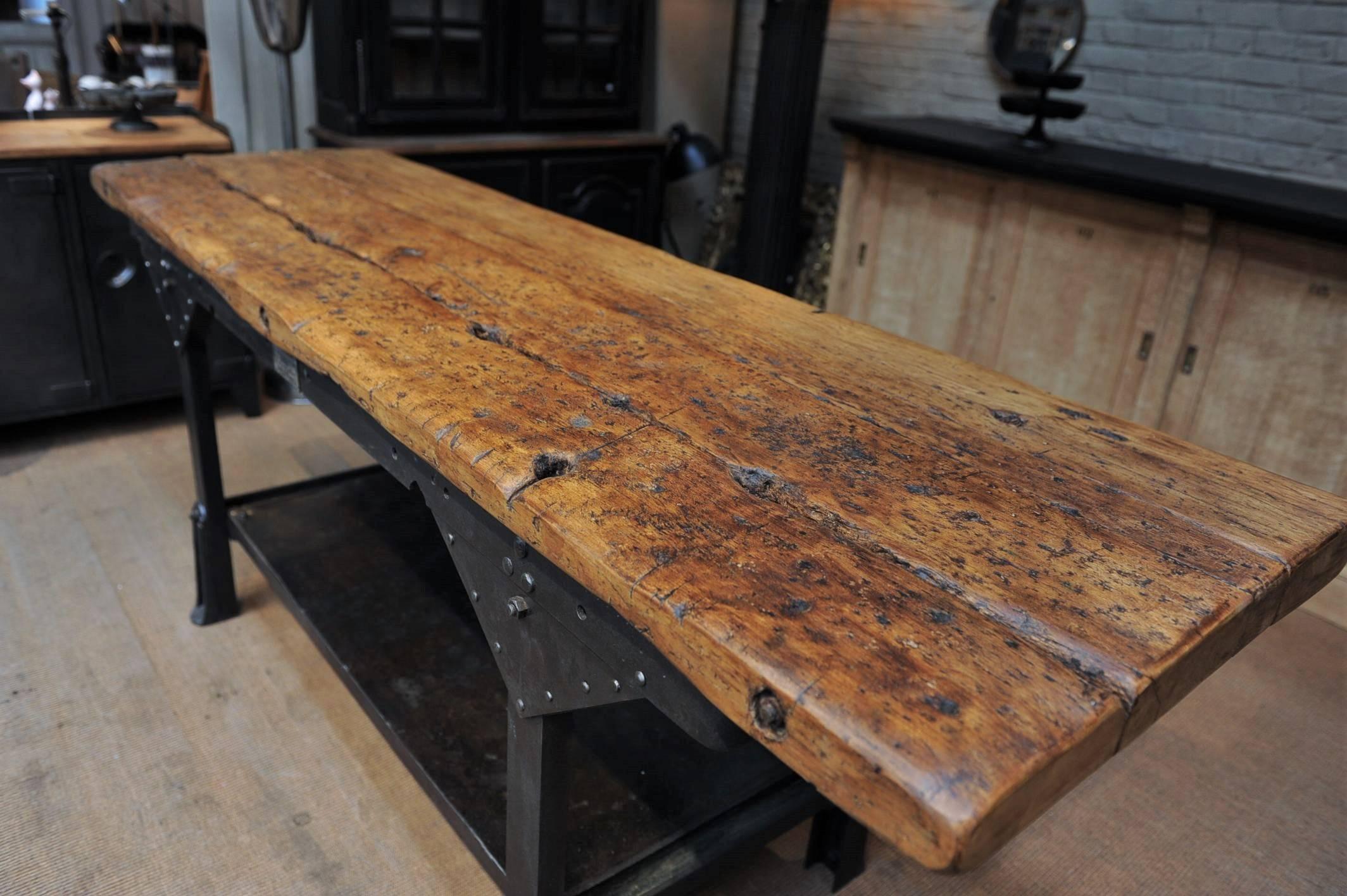 Industrial French Factory Iron and Wood Console Table, circa 1920 1