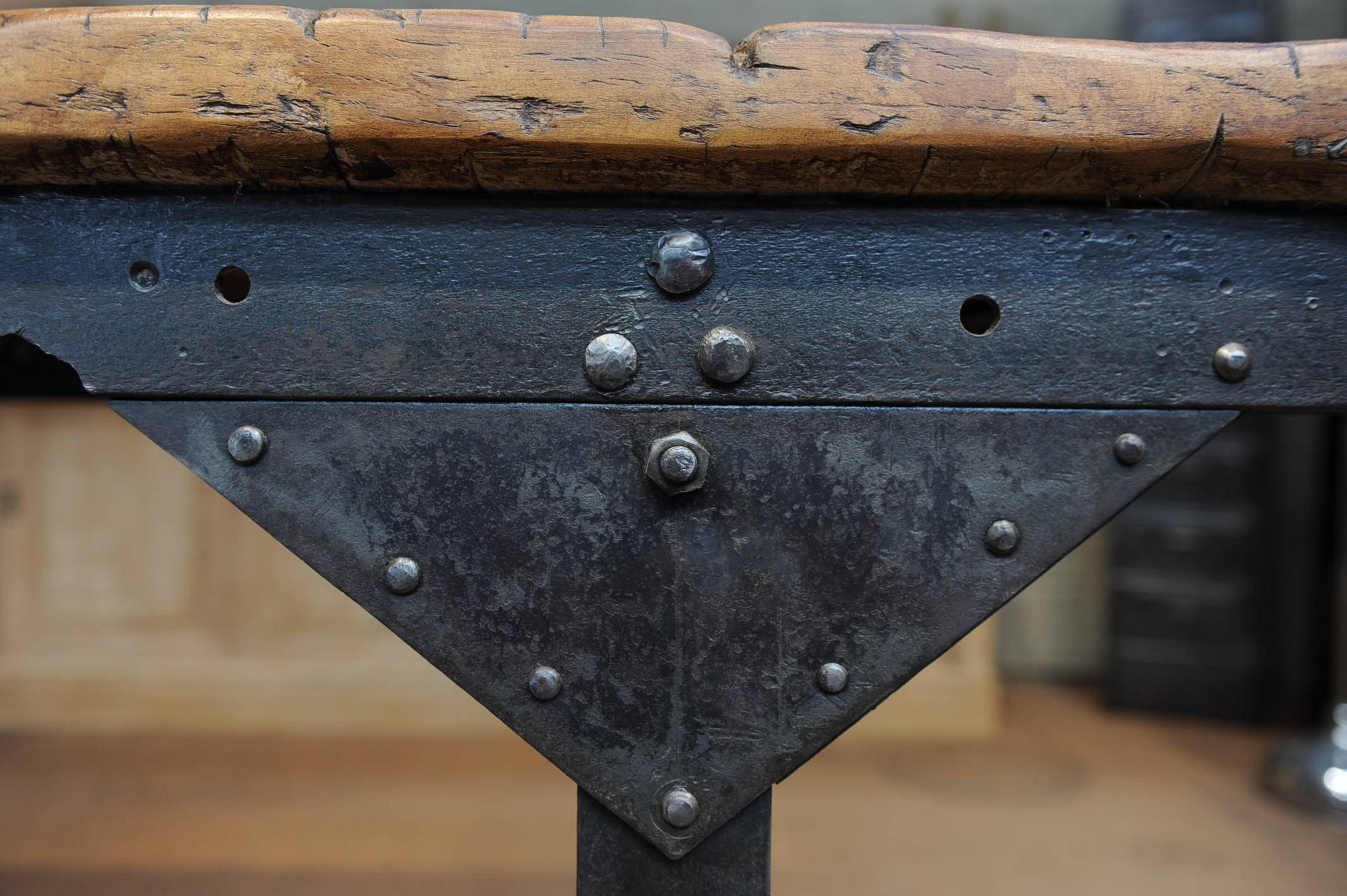 Early 20th Century Industrial French Factory Iron and Wood Console Table, circa 1920