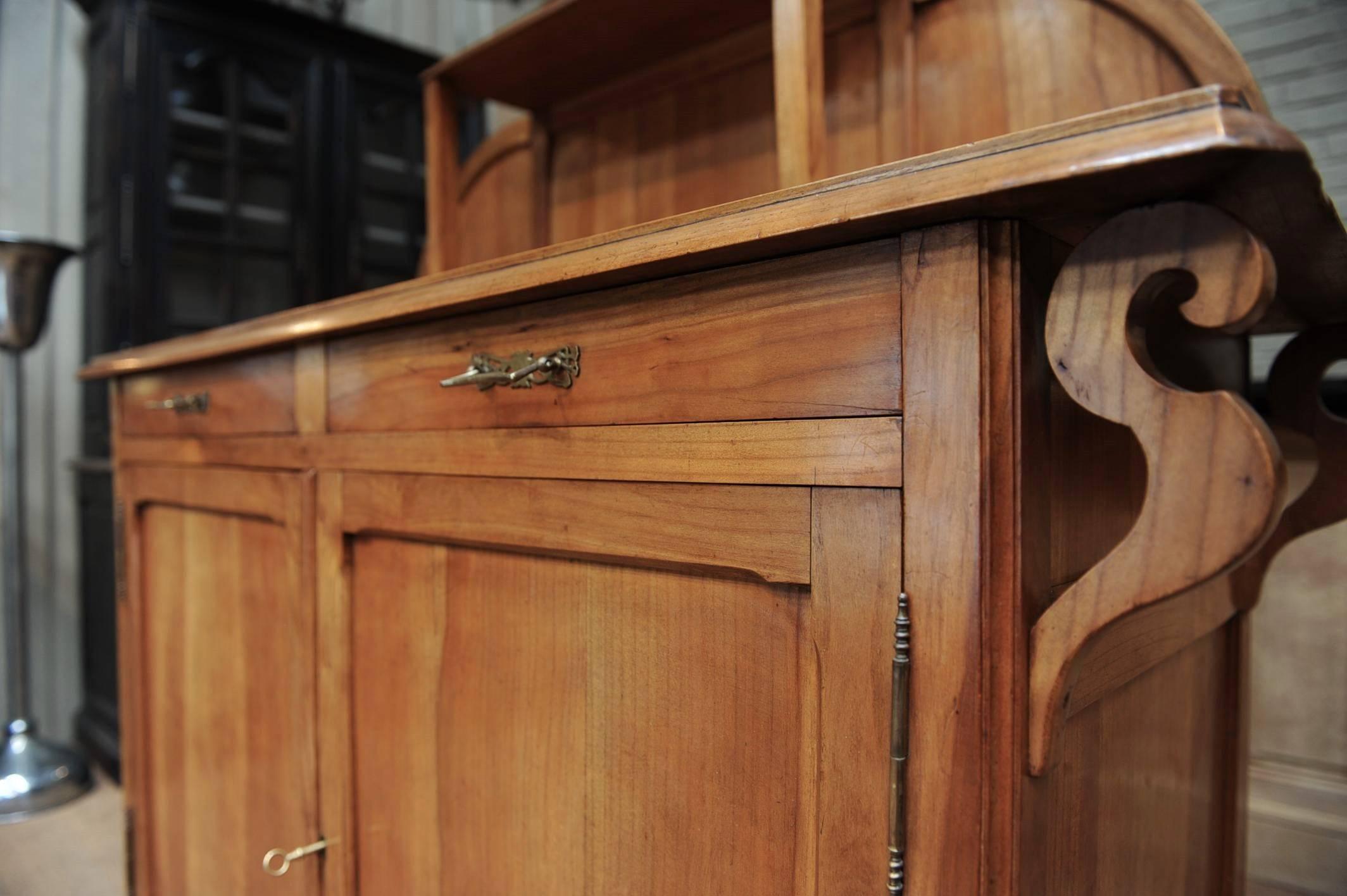 Wood Art Nouveau French Wild Cherrywood 1900 Cabinet