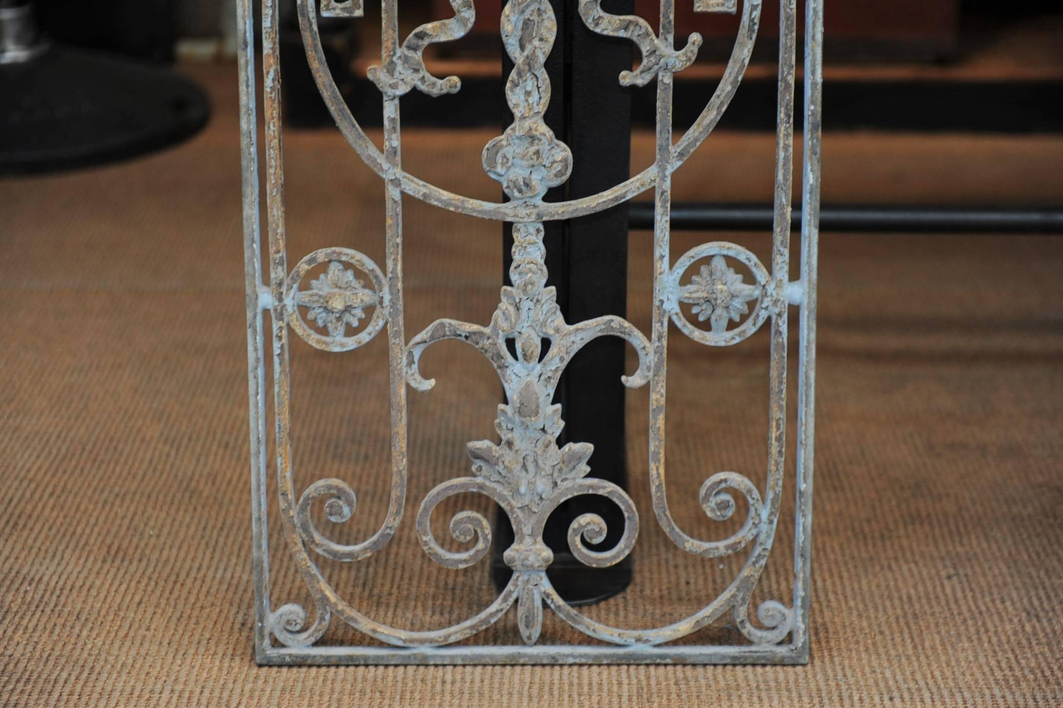 Early 20th Century 1900 French Entrance Doors Cast Iron Flower Gate, Original Grey Patina
