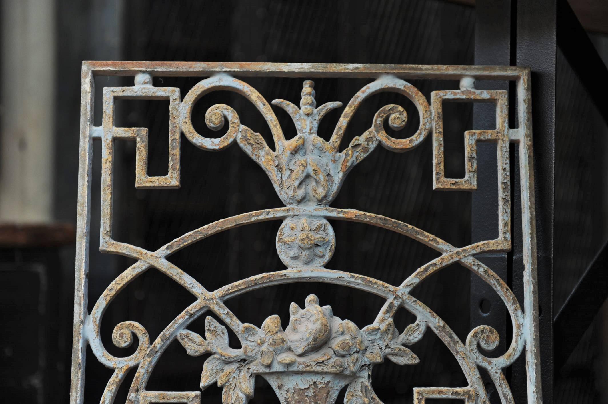 1900 French Entrance Doors Cast Iron Flower Gate, Original Grey Patina 1