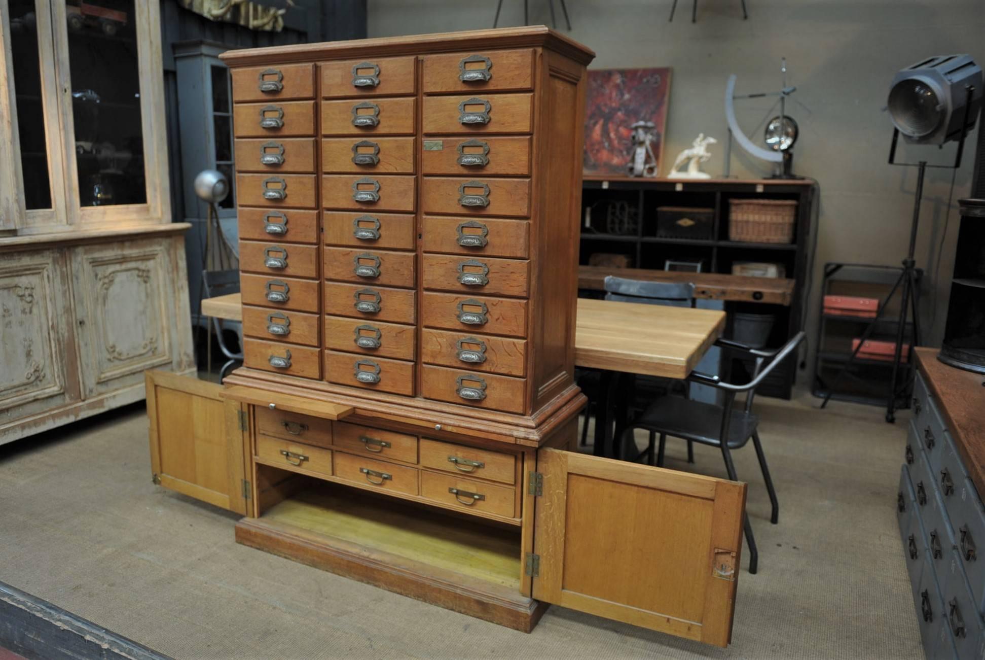 French Oak Notary Luxurious Multi-Drawer File Cabinet from E.Chouanrad, Paris 1