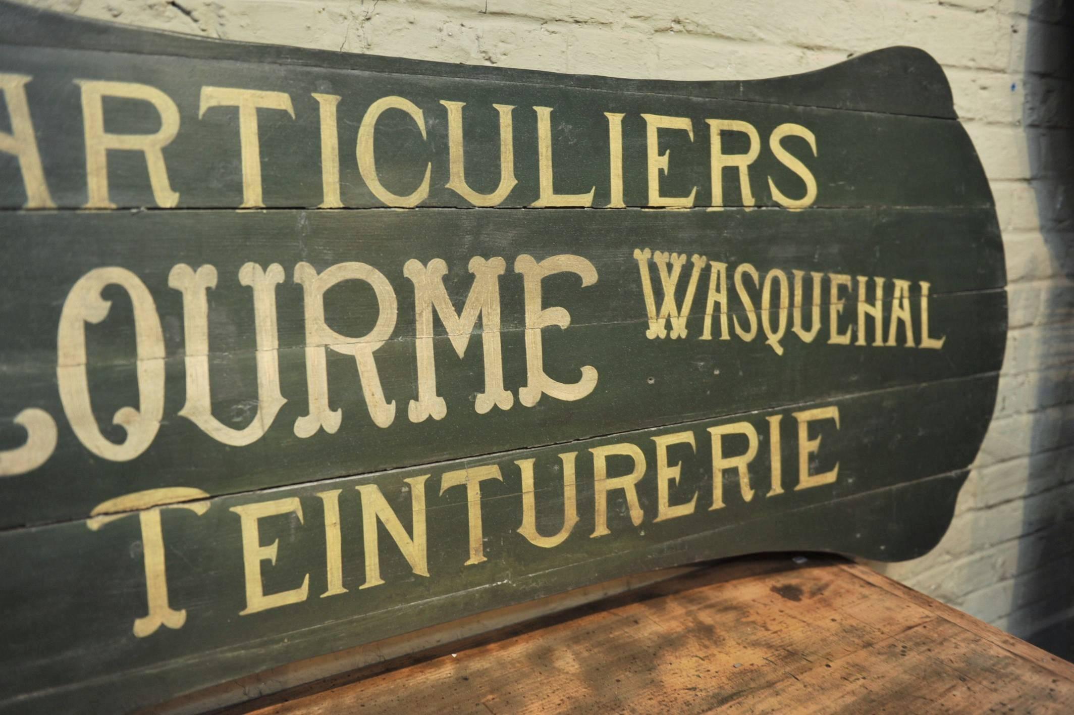 Industrial Large Vintage French Dyeing Factory Sign on Wood Panel, 1930s