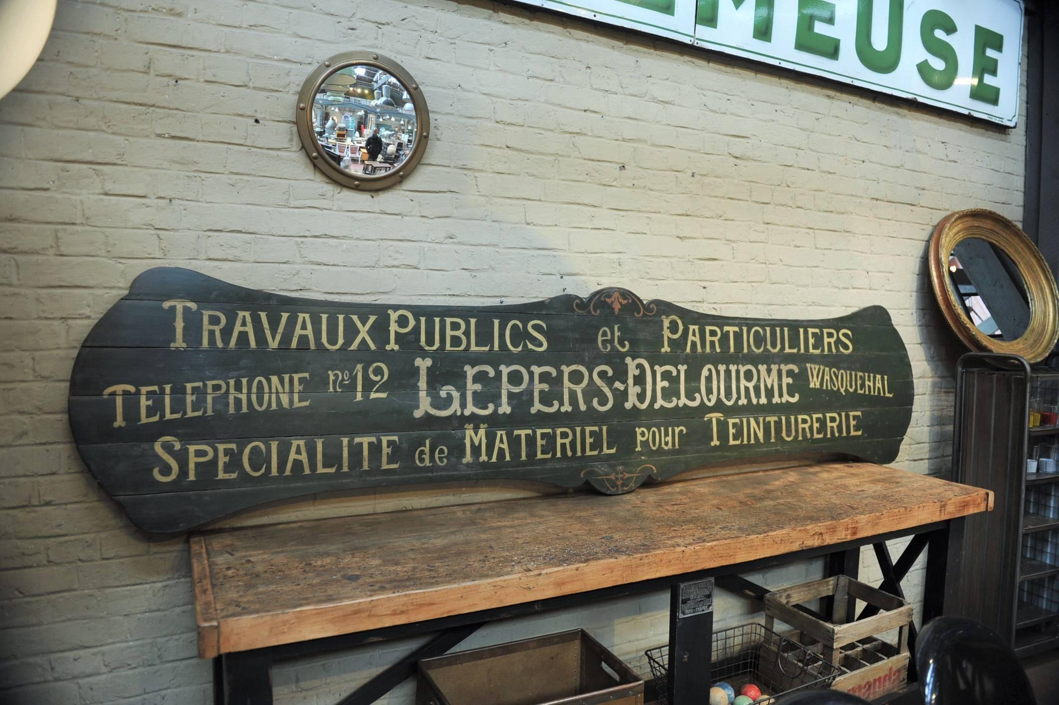 Large Vintage French Dyeing Factory Sign on Wood Panel, 1930s 1