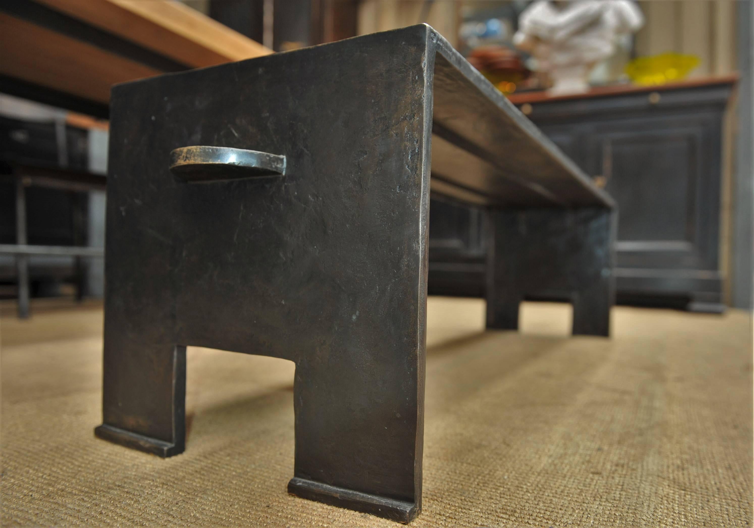 French Limited edition (one of five) dark brown patina bronze design coffee table or bench by Eric Schmitt, for Christian Liaigre edition
model 