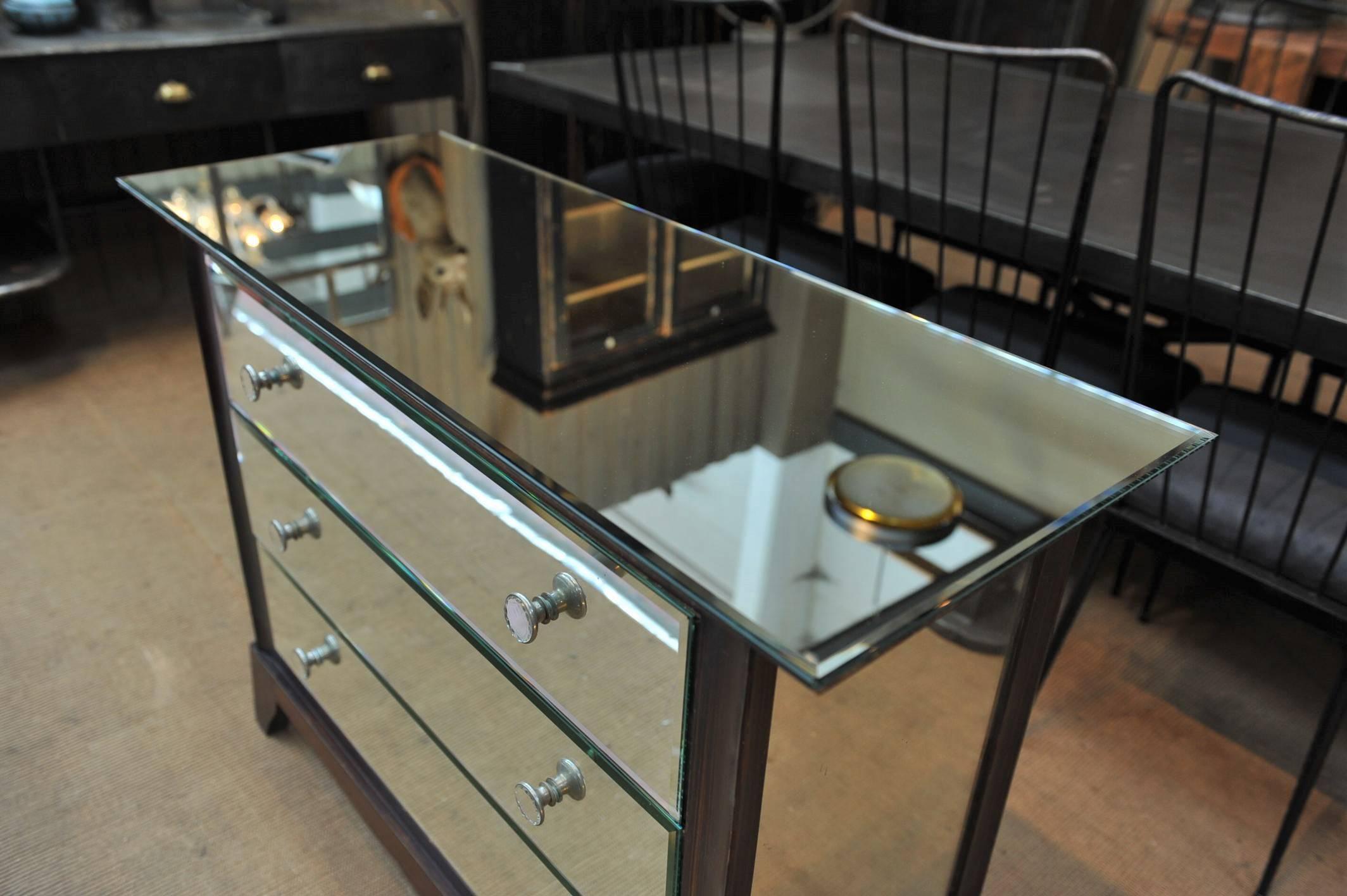 Mid-Century Modern French Mid-Century Mirrored Chest of Drawer, 1940s