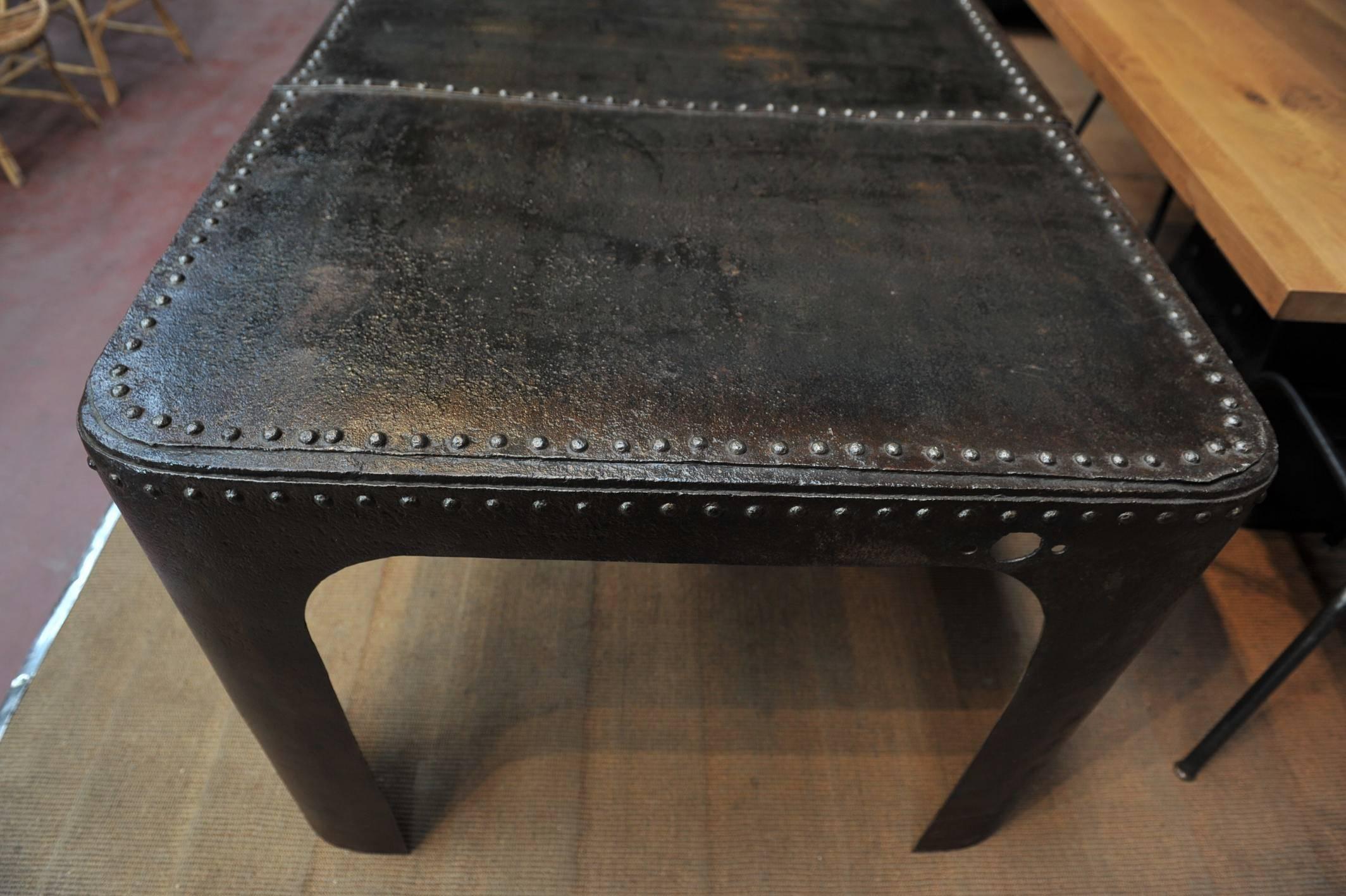 French Factory Riveted Iron Industrial Dining Table, 1900 2