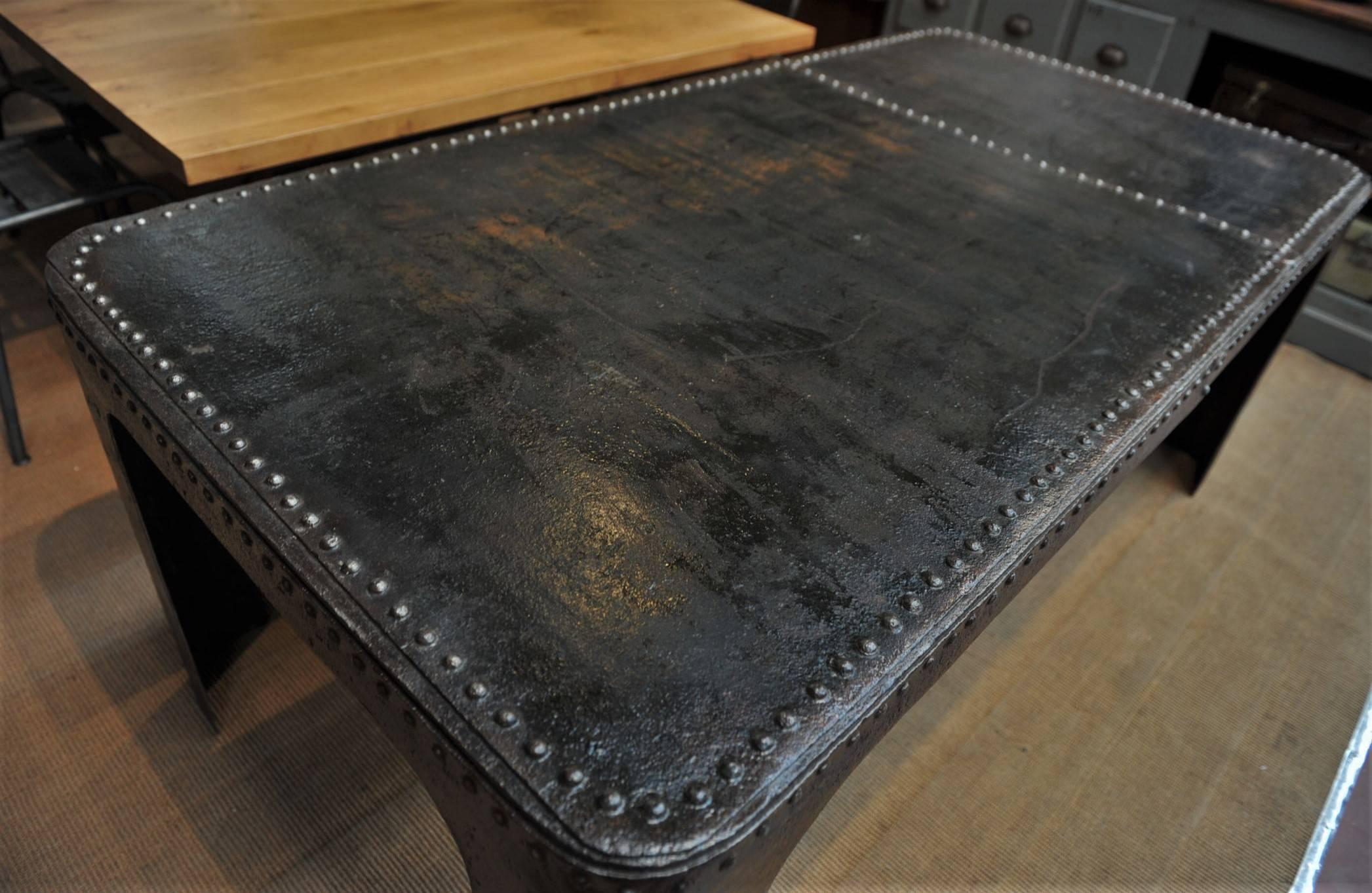 French Factory Riveted Iron Industrial Dining Table, 1900 1