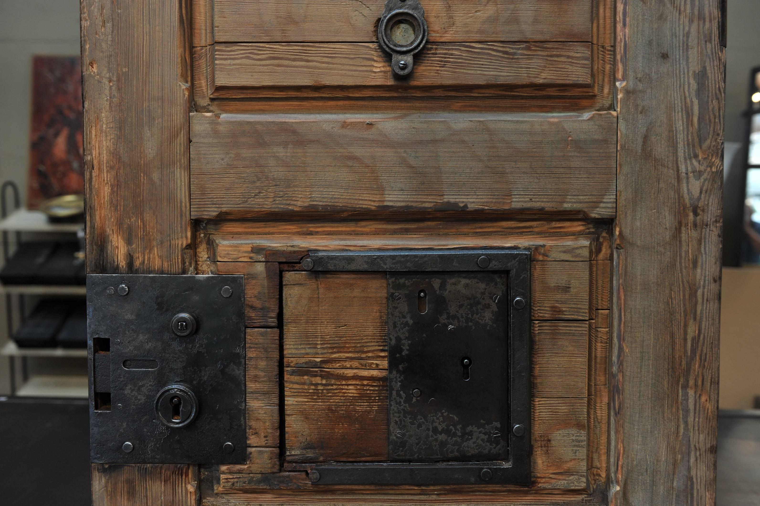 British 19th Century Riveted Iron and Pine Prison Door, circa 1850
