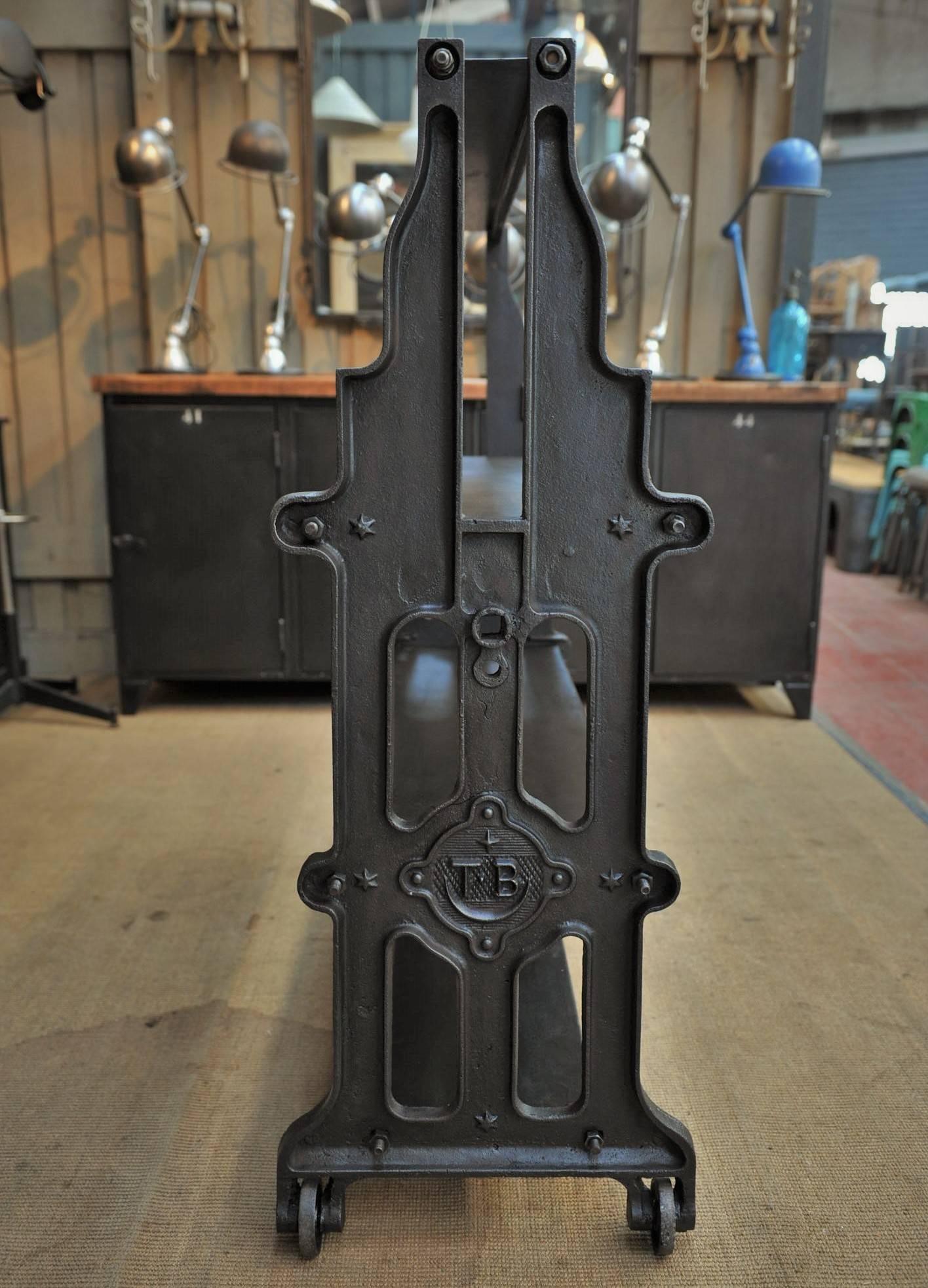 Industrial Cast Iron French Factory Shelf on Wheels, circa 1900 2