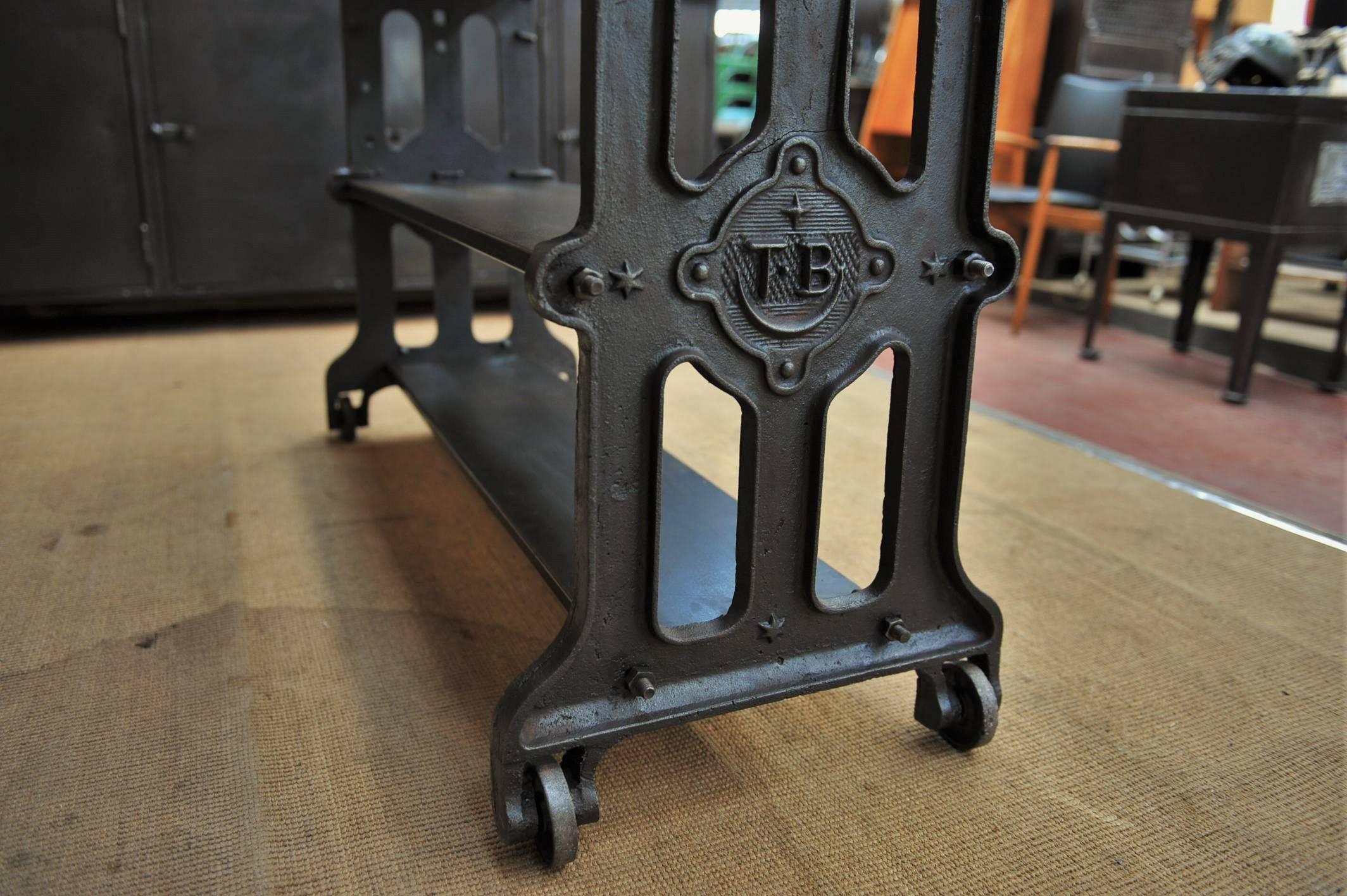 Industrial Cast Iron French Factory Shelf on Wheels, circa 1900 5