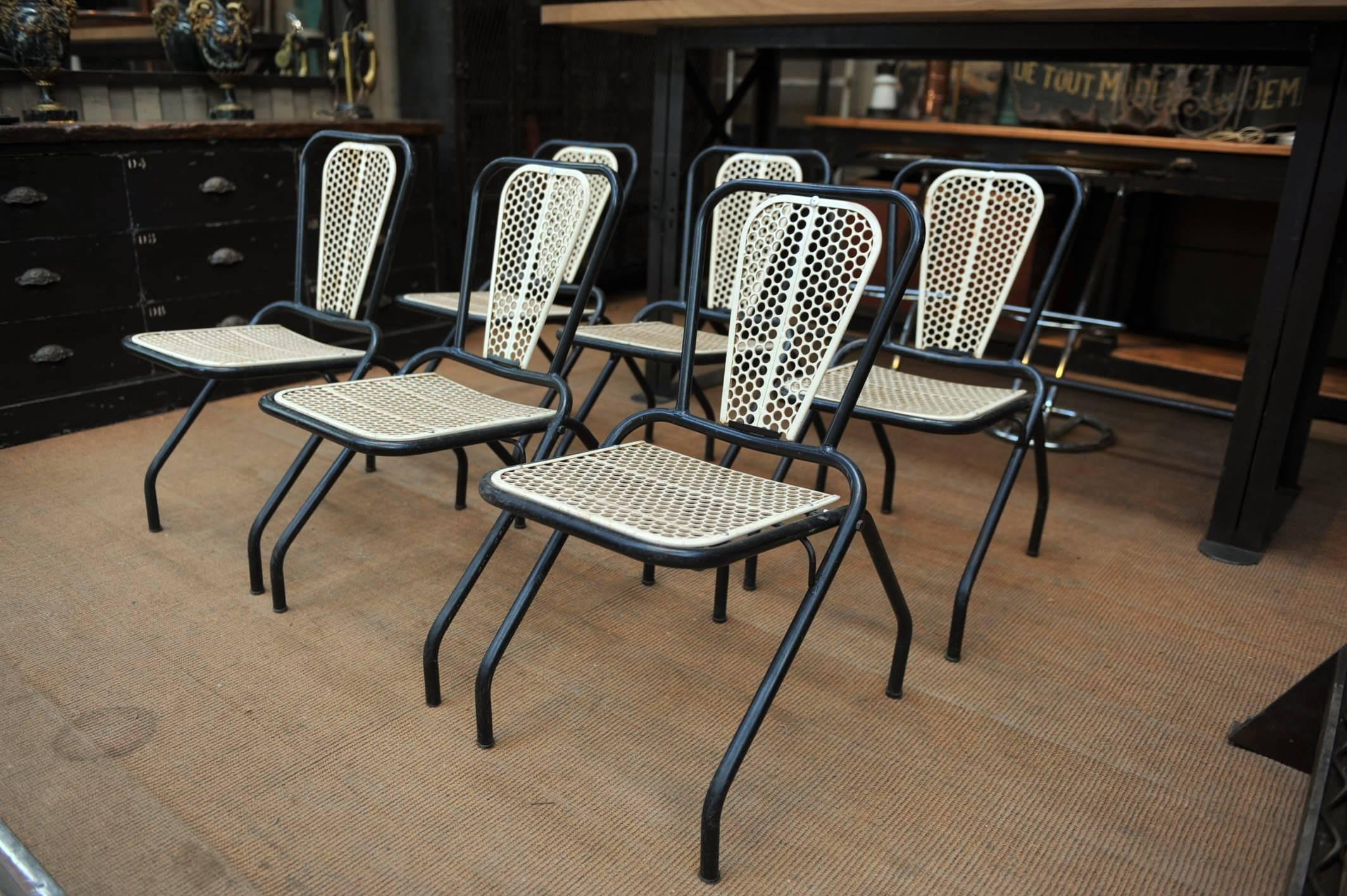 Six René Malaval Iron Folding Chairs, circa 1960 1