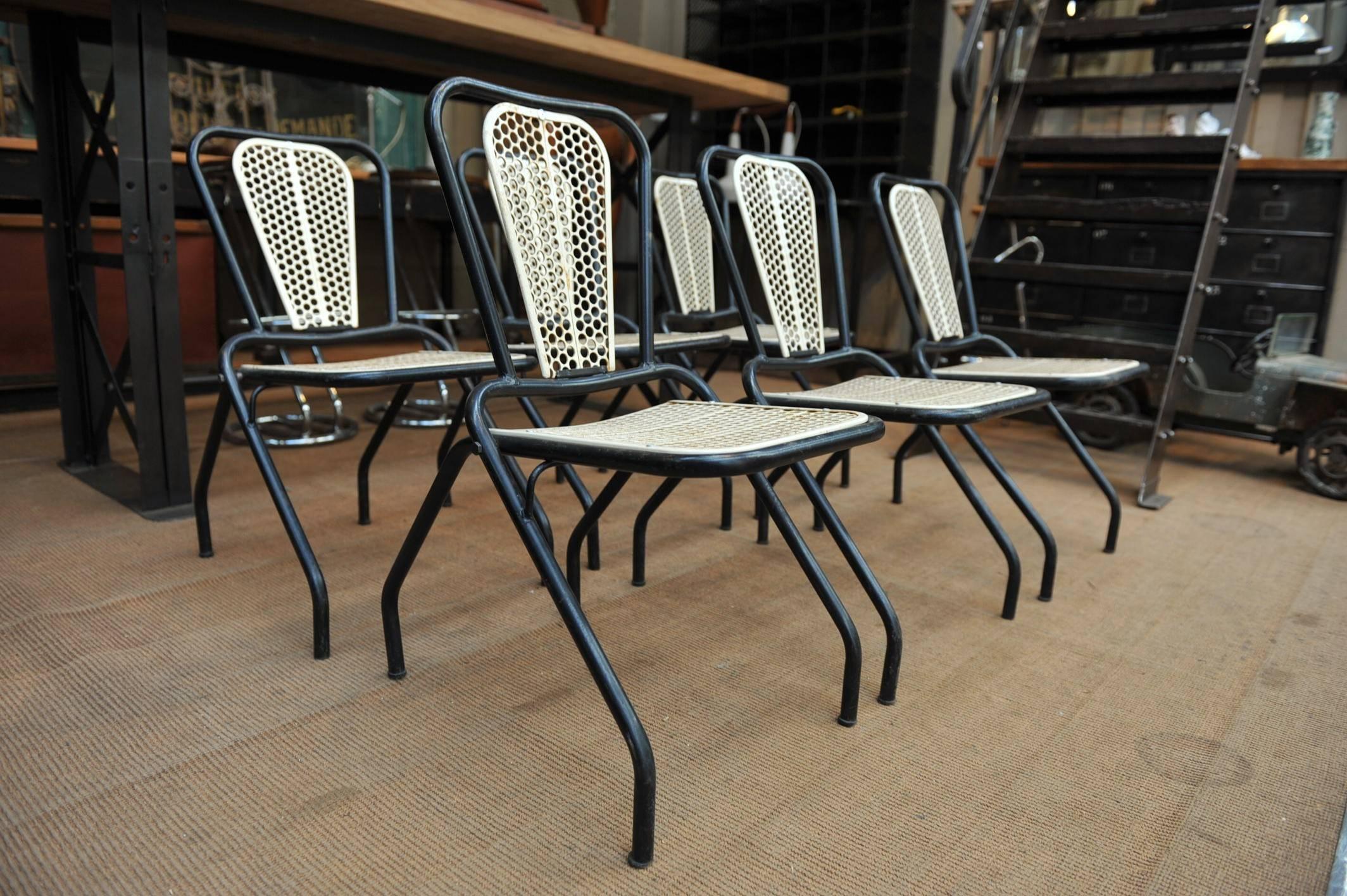 Six René Malaval Iron Folding Chairs, circa 1960 2