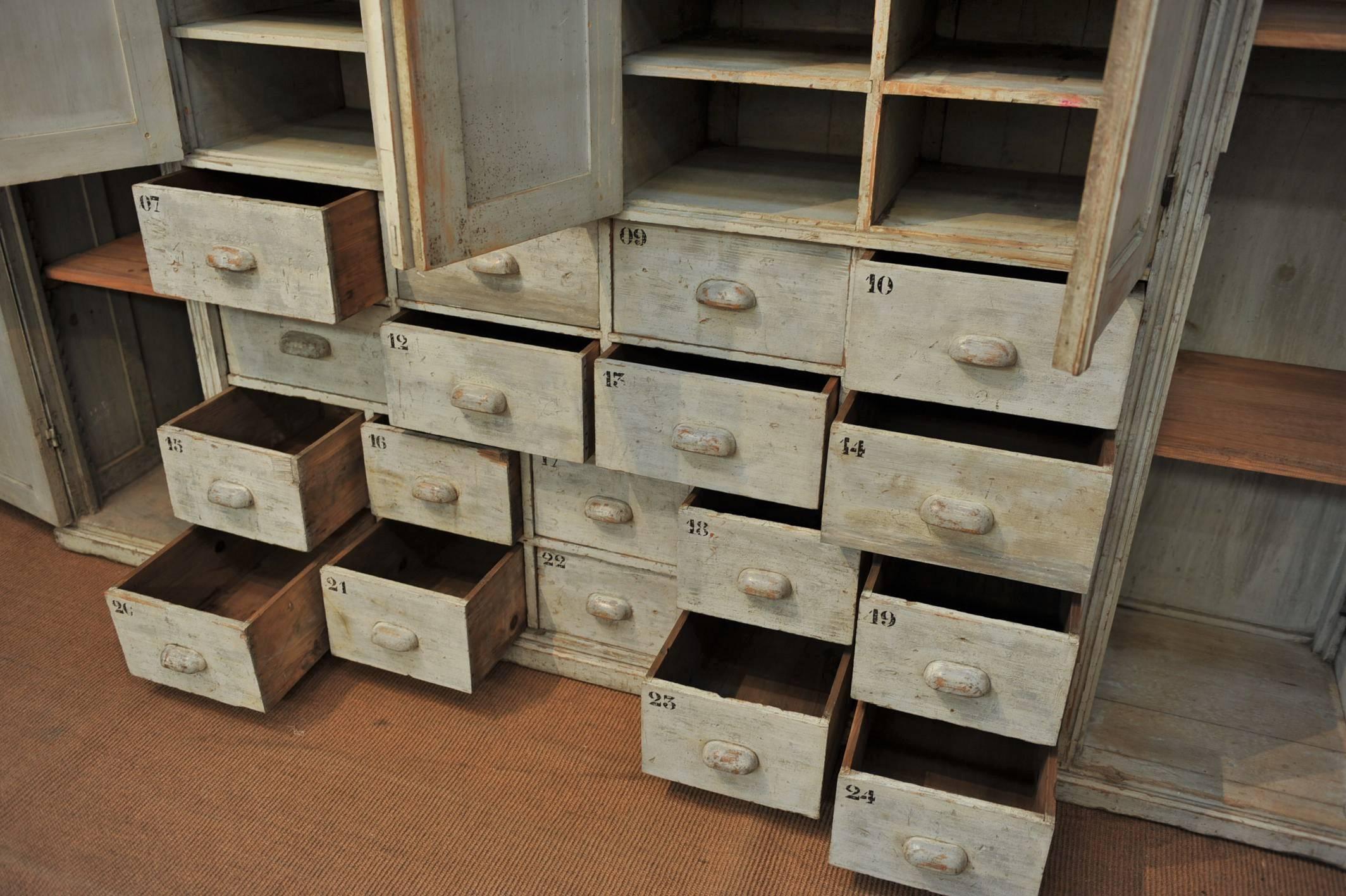 Large Textile Factory Pine Cabinet Original Cabinet, 1920s 1