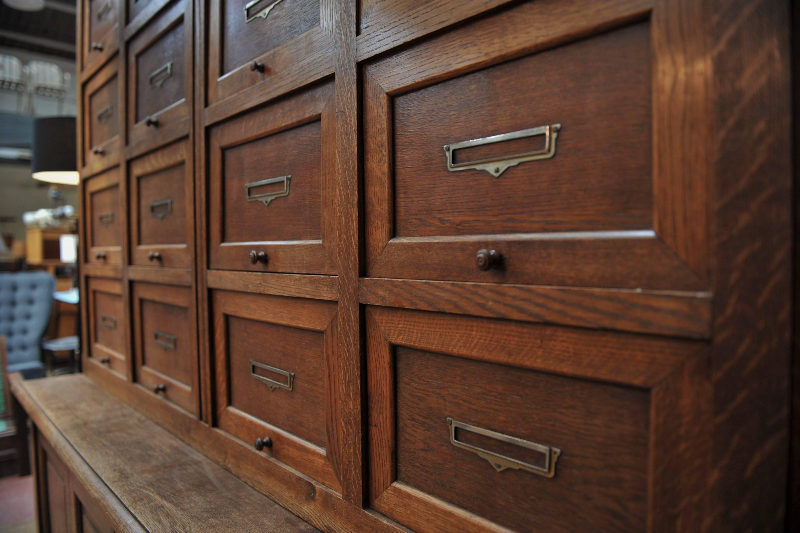 Art Nouveau French Oak Notary Luxurious Clapet Drawer and Doors File Cabinet, circa 1900