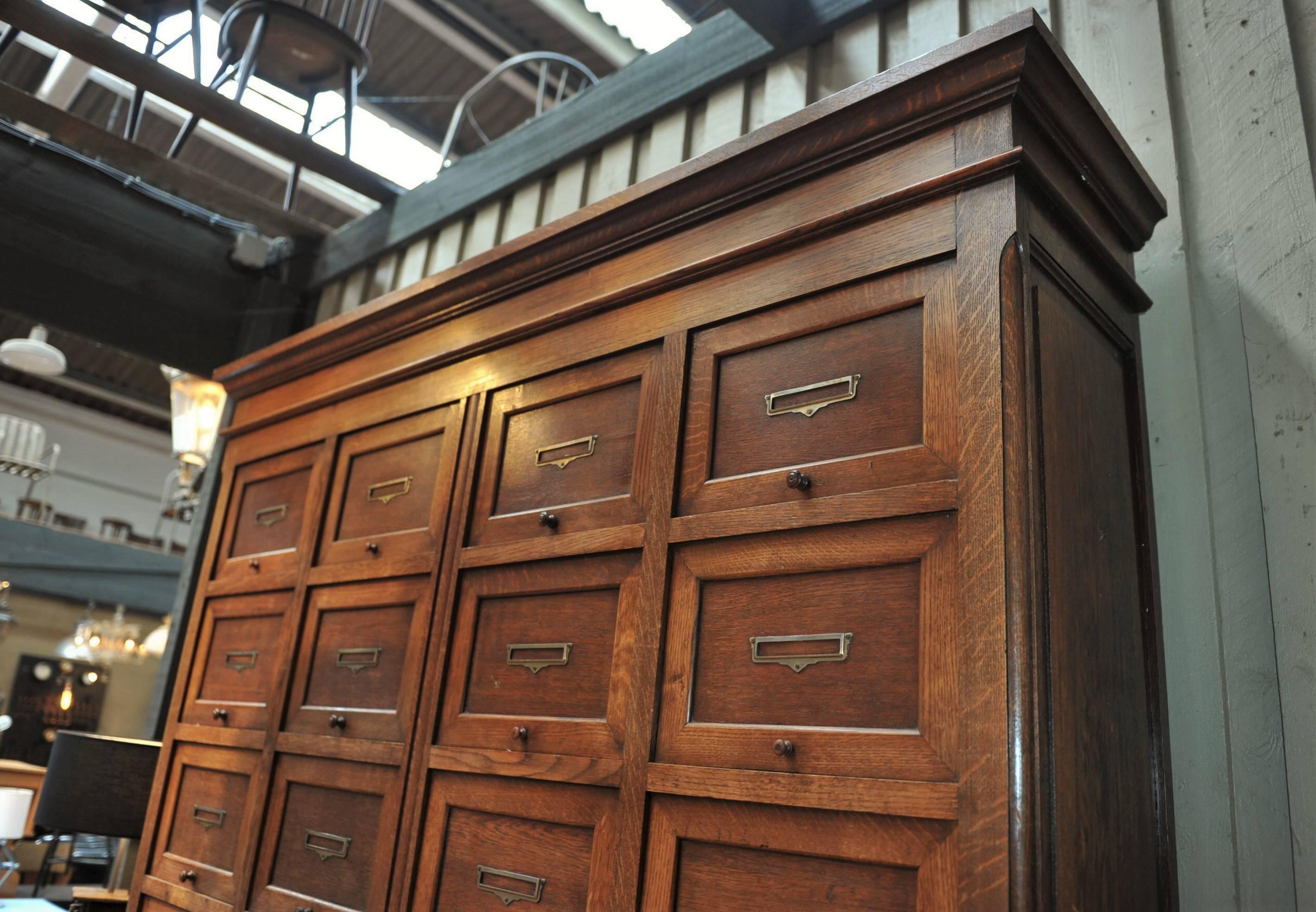 Iron French Oak Notary Luxurious Clapet Drawer and Doors File Cabinet, circa 1900