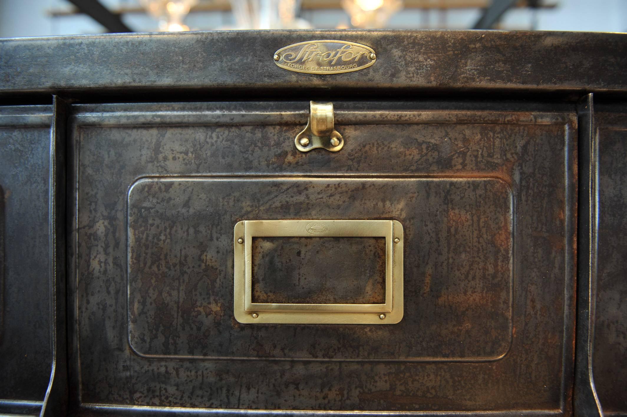 Original Strafor Clapets Iron and Brass Cabinet, circa 1920 In Excellent Condition In Roubaix, FR
