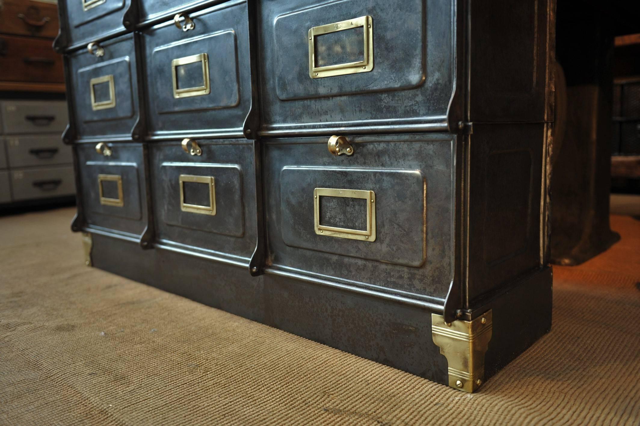 Early 20th Century Original Strafor Clapets Iron and Brass Cabinet, circa 1920