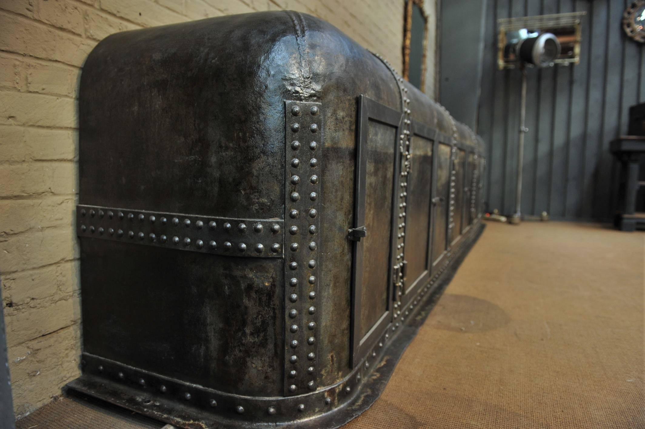 Wood Large Industrial Riveted Iron French Factory Trunk Cabinet, circa 1900