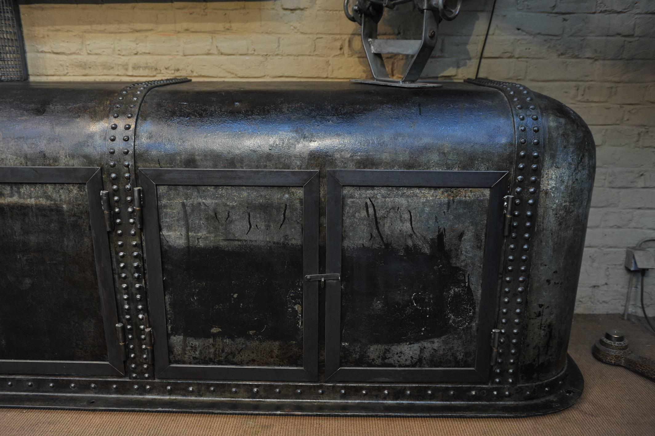 Large Industrial Riveted Iron French Factory Trunk Cabinet, circa 1900 4