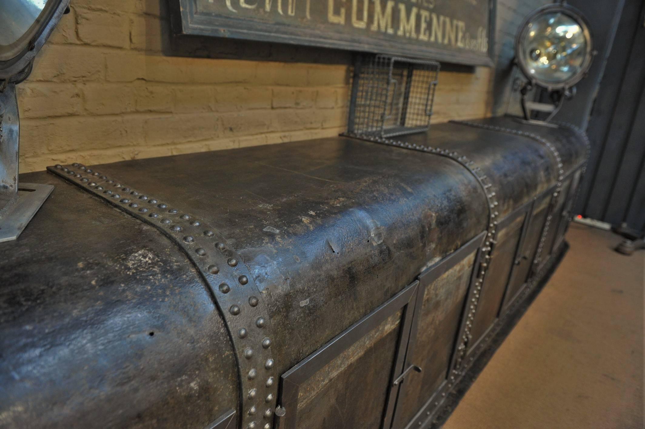 Large Industrial Riveted Iron French Factory Trunk Cabinet, circa 1900 3