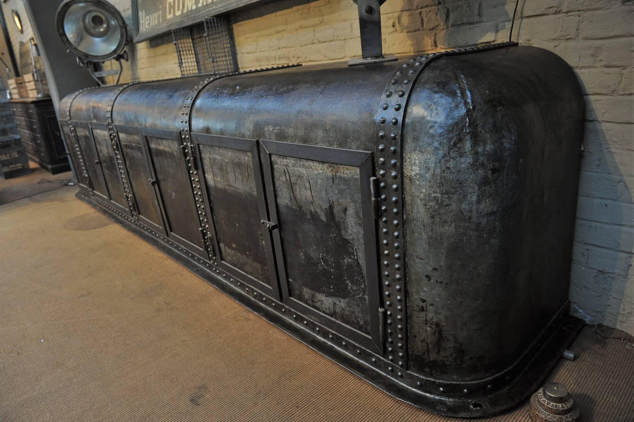 Large Industrial Riveted Iron French Factory Trunk Cabinet, circa 1900 5