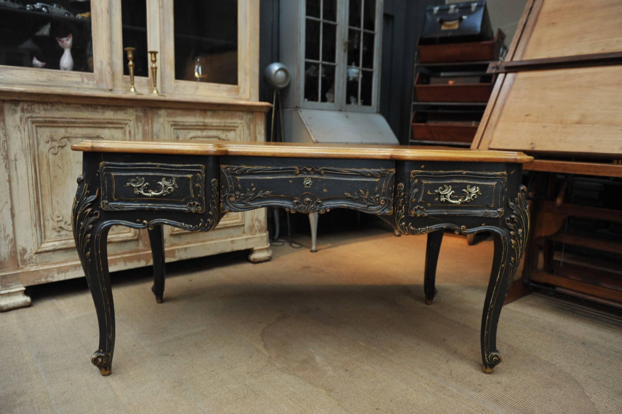 Louis XV Style French Solid Oak Desk, circa 1950 2