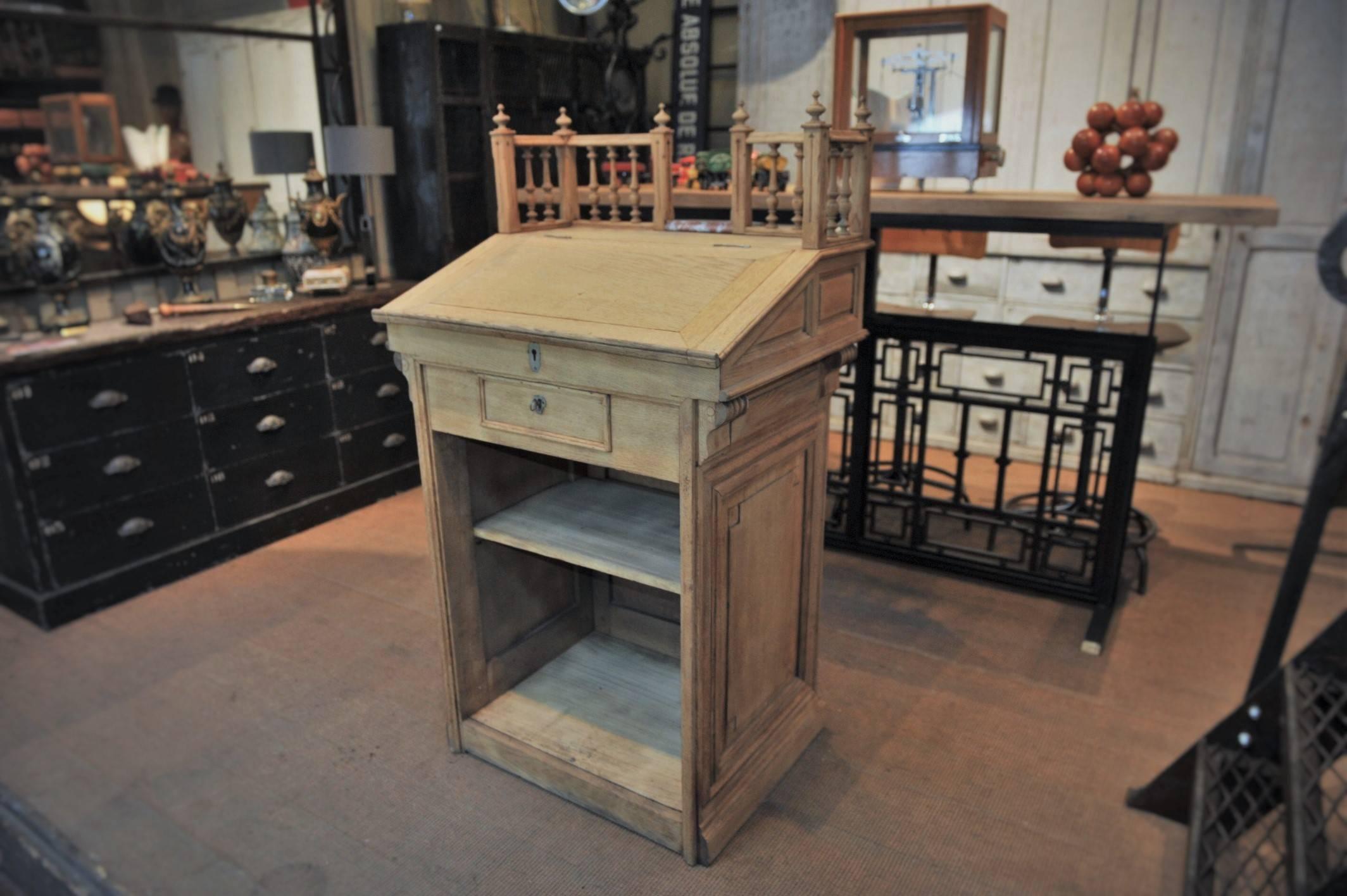 Solid oak and marble 1900s French shop counter, opens in desk on the back side.