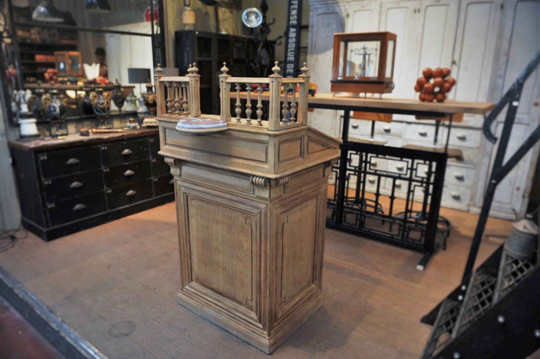 Early 20th Century French Oak and Marble Counter, 1900s