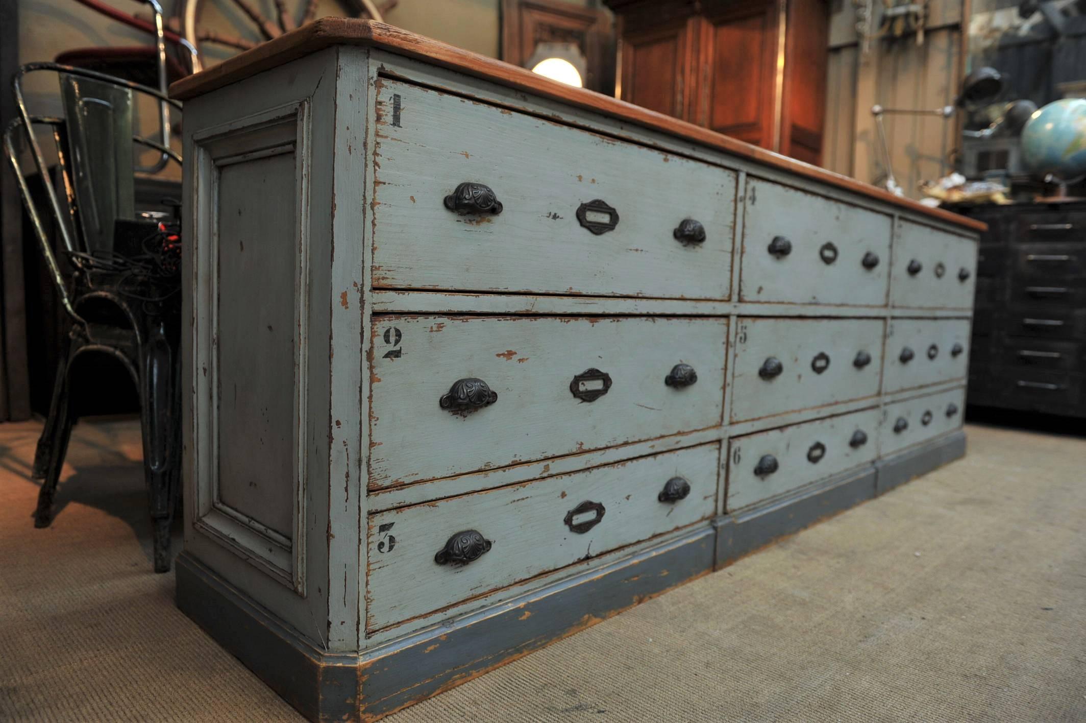 French 1920s Commerce Drawer Pine Painted Cabinet  1