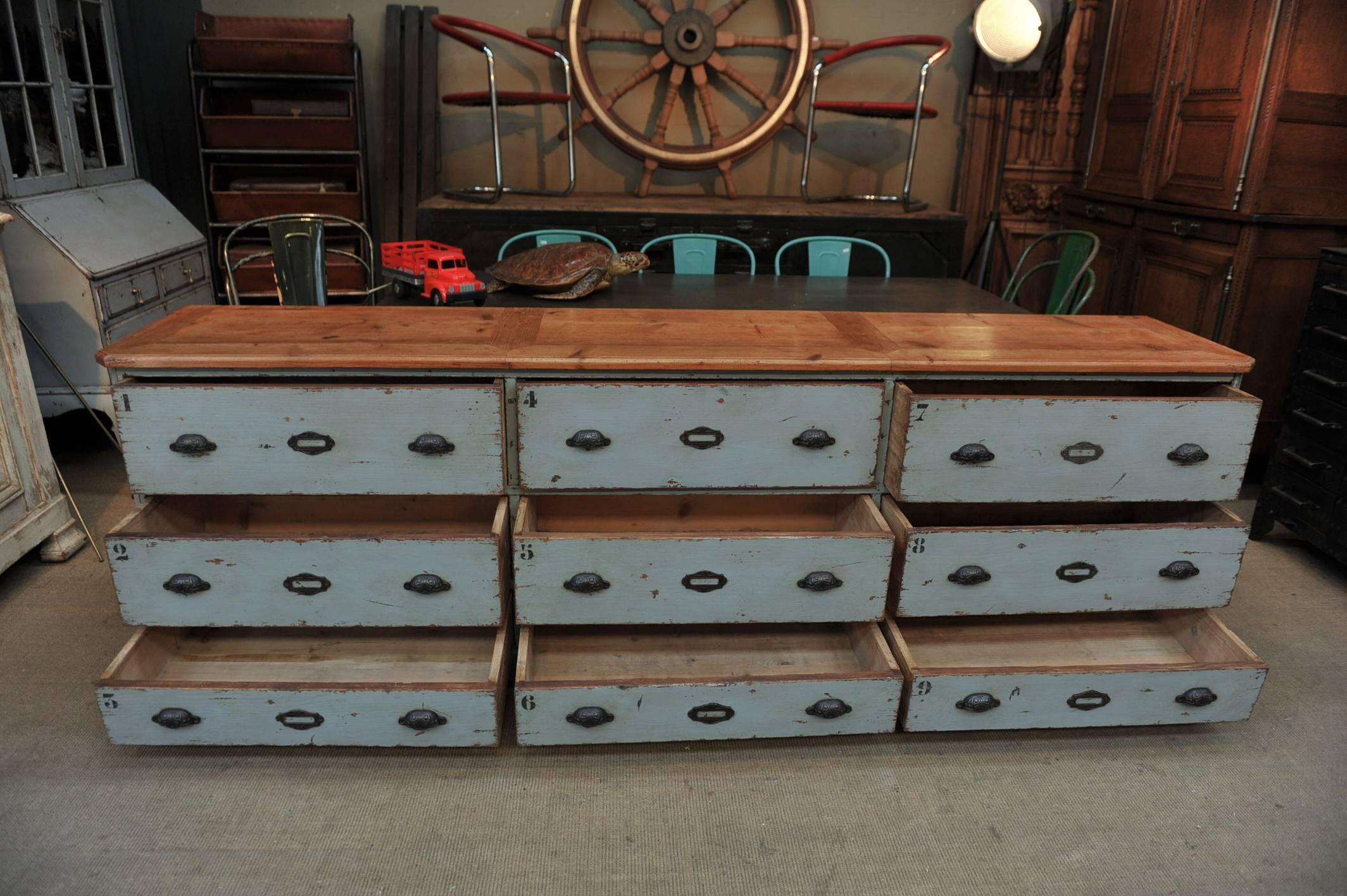French 1920s Commerce Drawer Pine Painted Cabinet  3