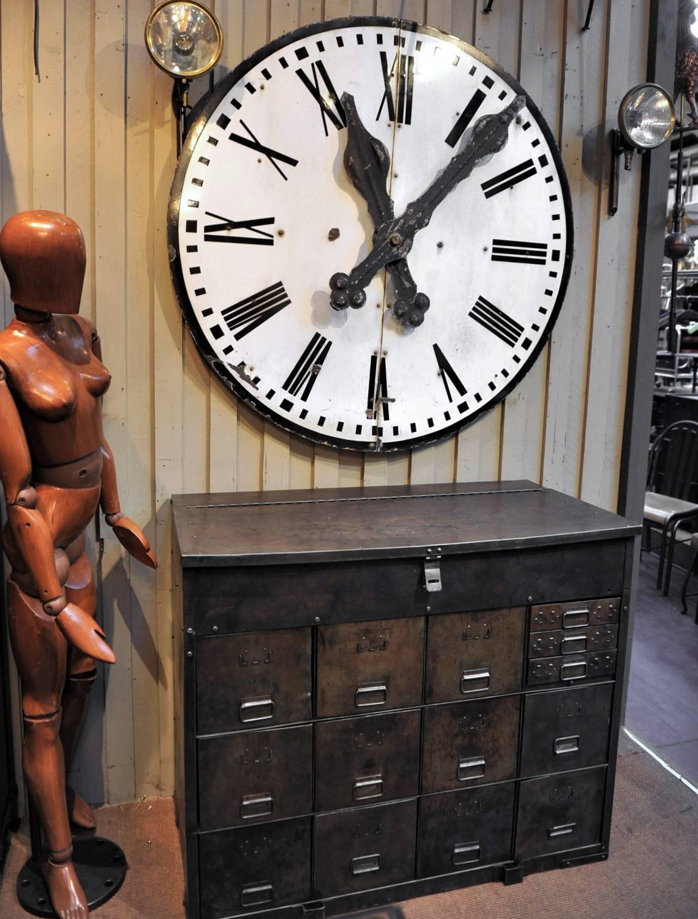 Industrial Large 1920s French Enamel Iron Clock Face
