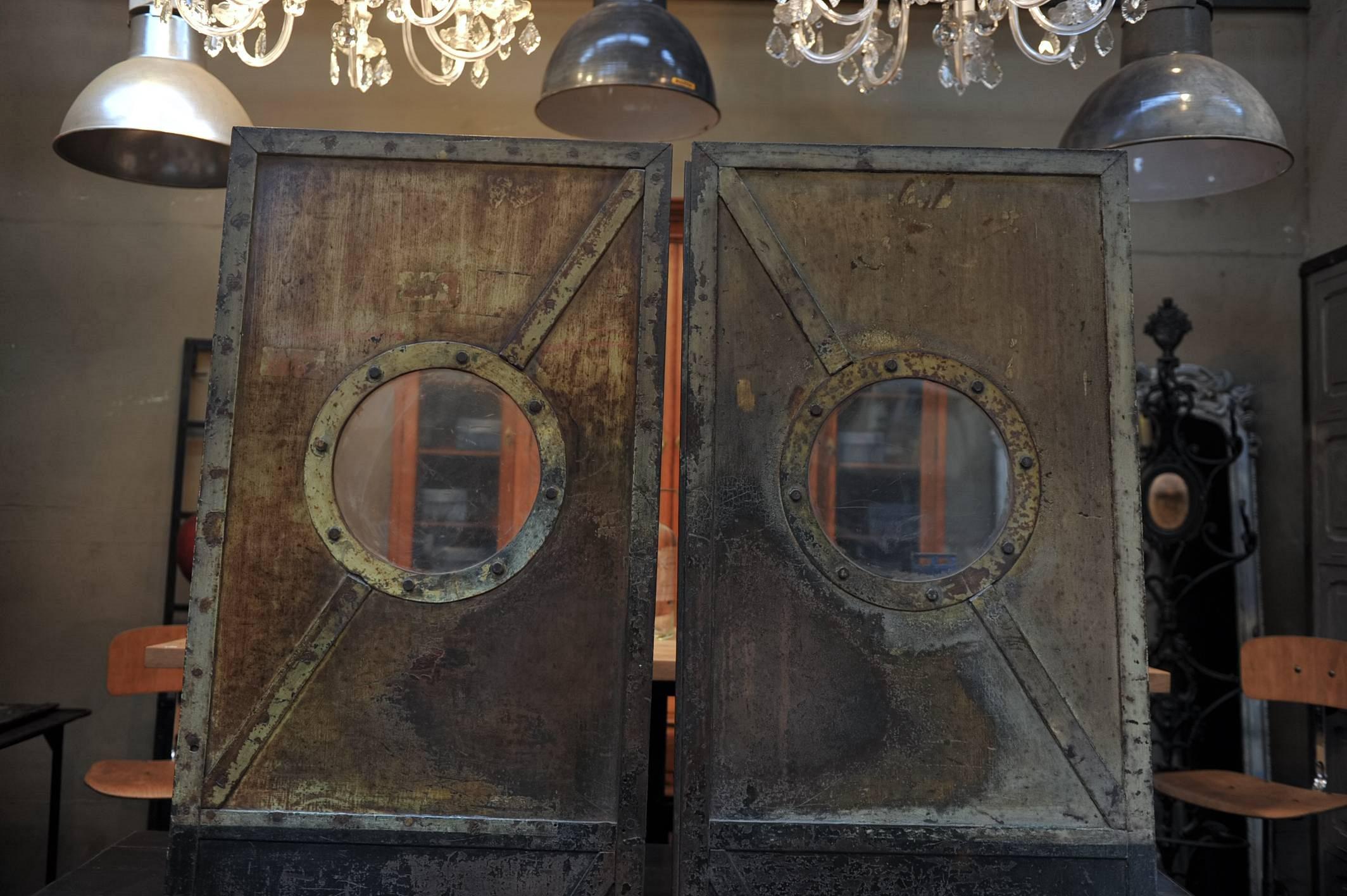 French Factory Riveted Iron Pair of Doors, 1920s 3