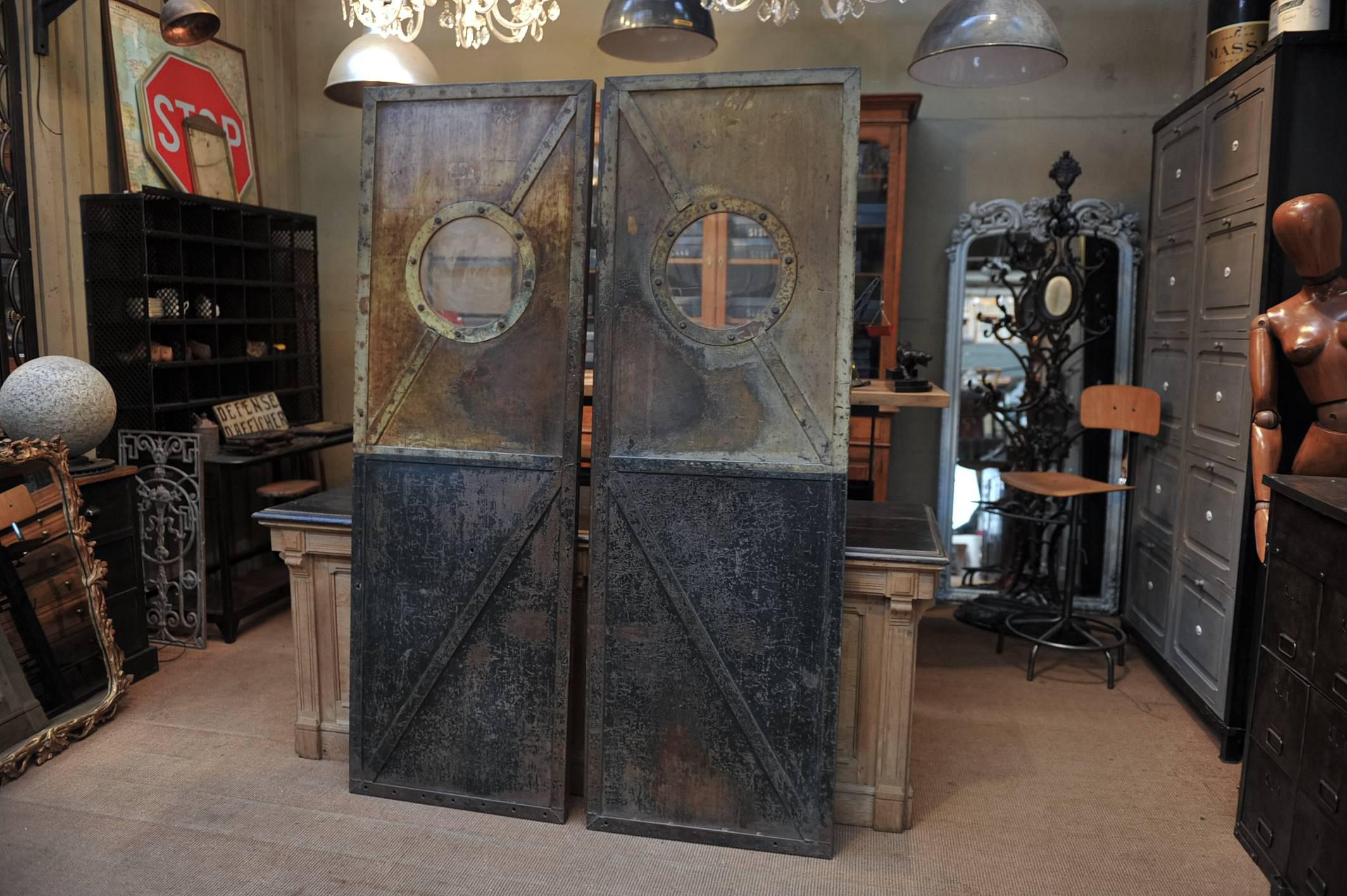 French Factory Riveted Iron Pair of Doors, 1920s 4