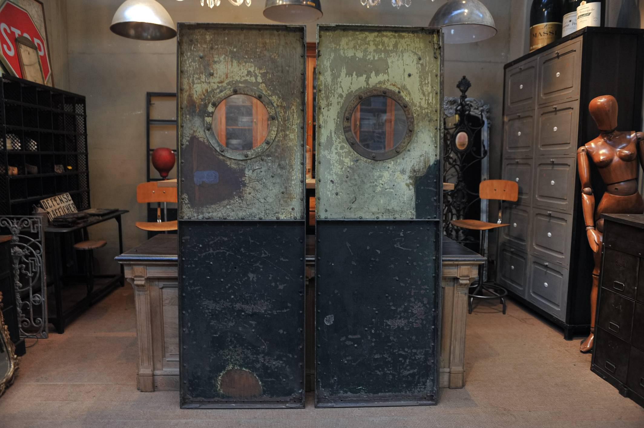 French Factory Riveted Iron Pair of Doors, 1920s 1