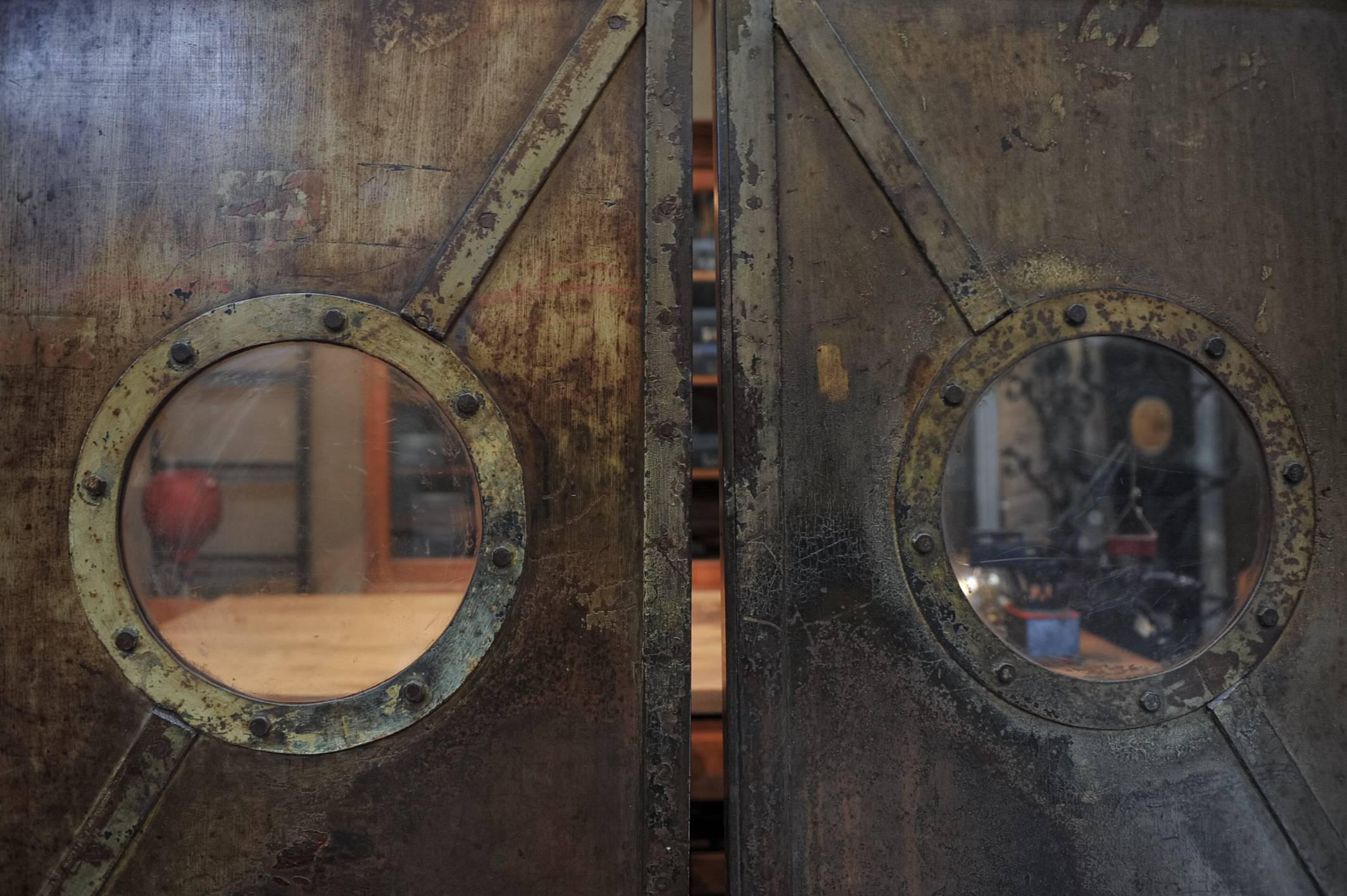 Industrial French Factory Riveted Iron Pair of Doors, 1920s