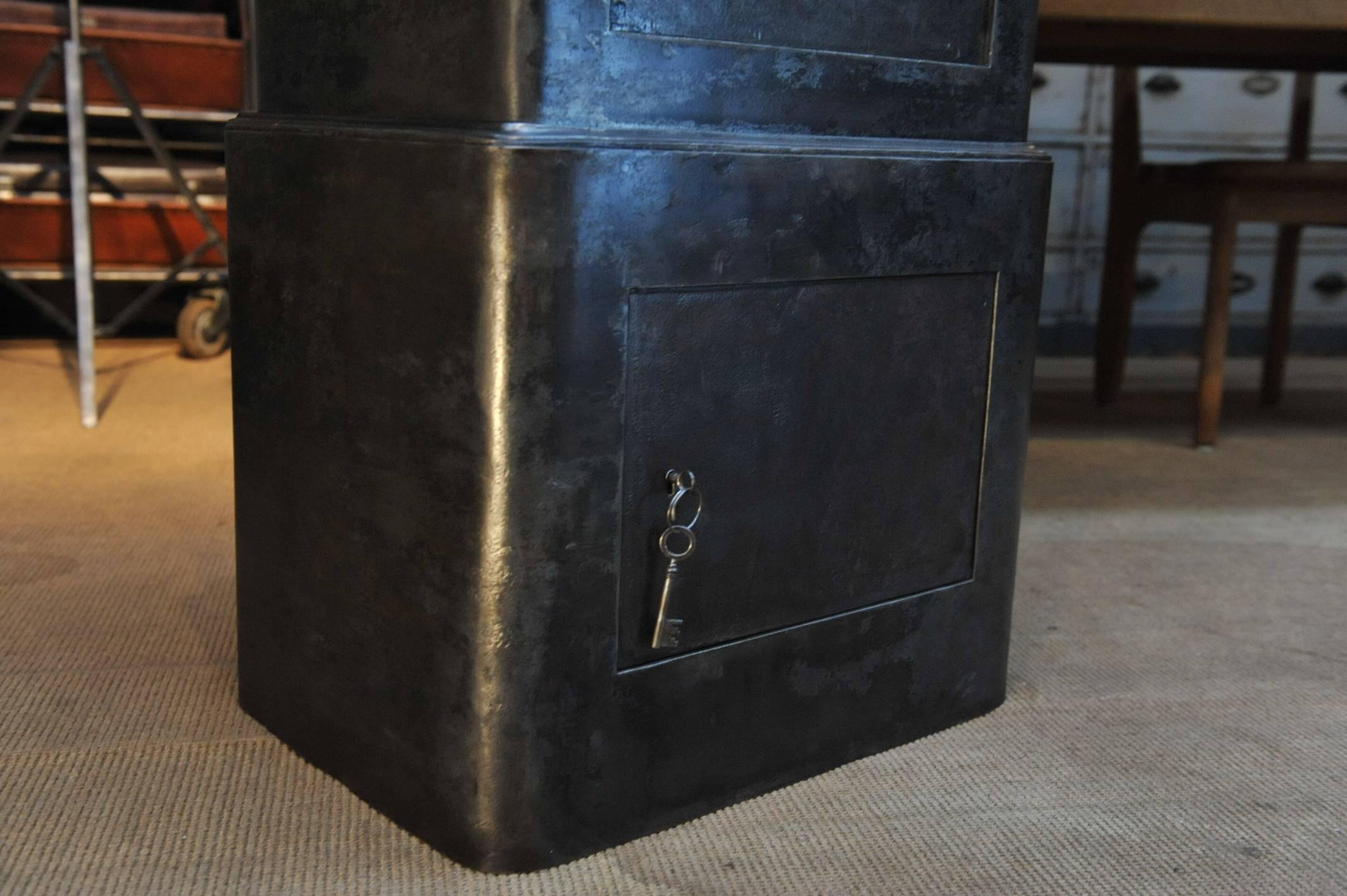 Bronze 19th Century Iron and Wood Safe from Petitjean Paris with All Keys