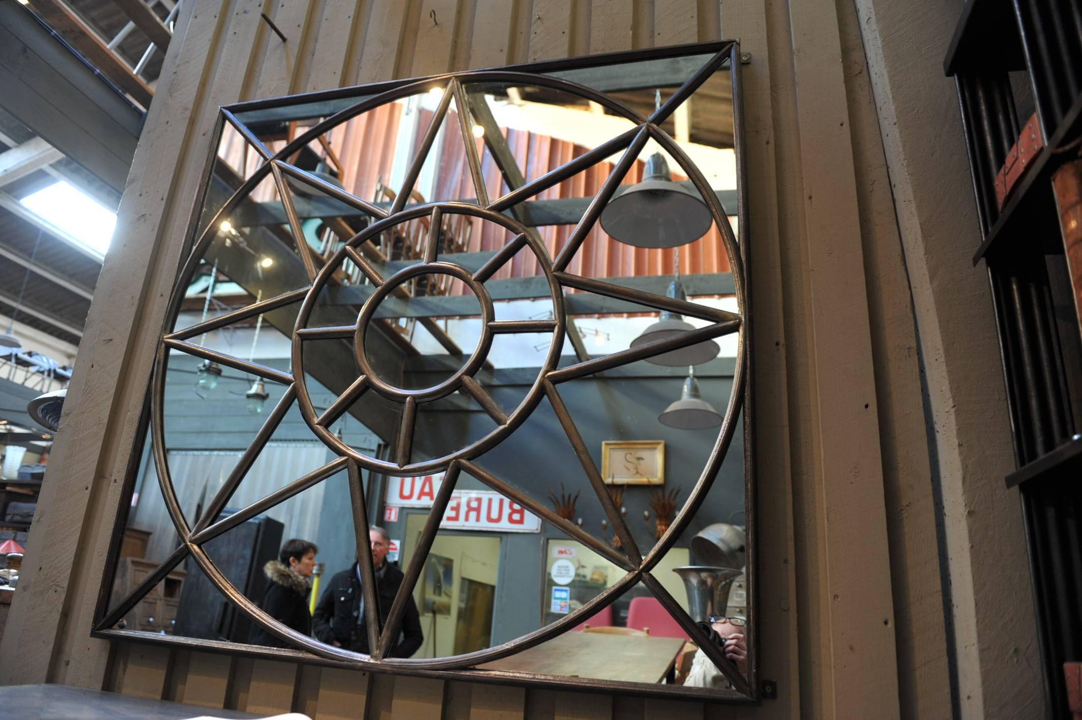 1920s Curved Iron Industrial Square Mirror 1
