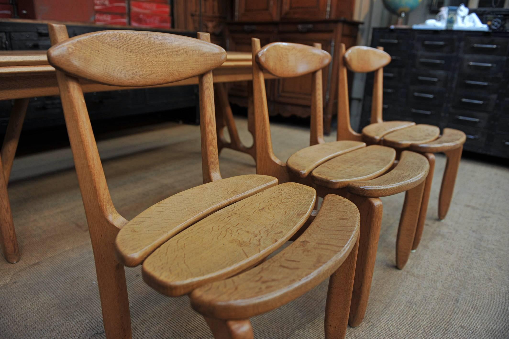 Mid-Century Modern Guillerme & Chambron Set of Six Dining Chairs 